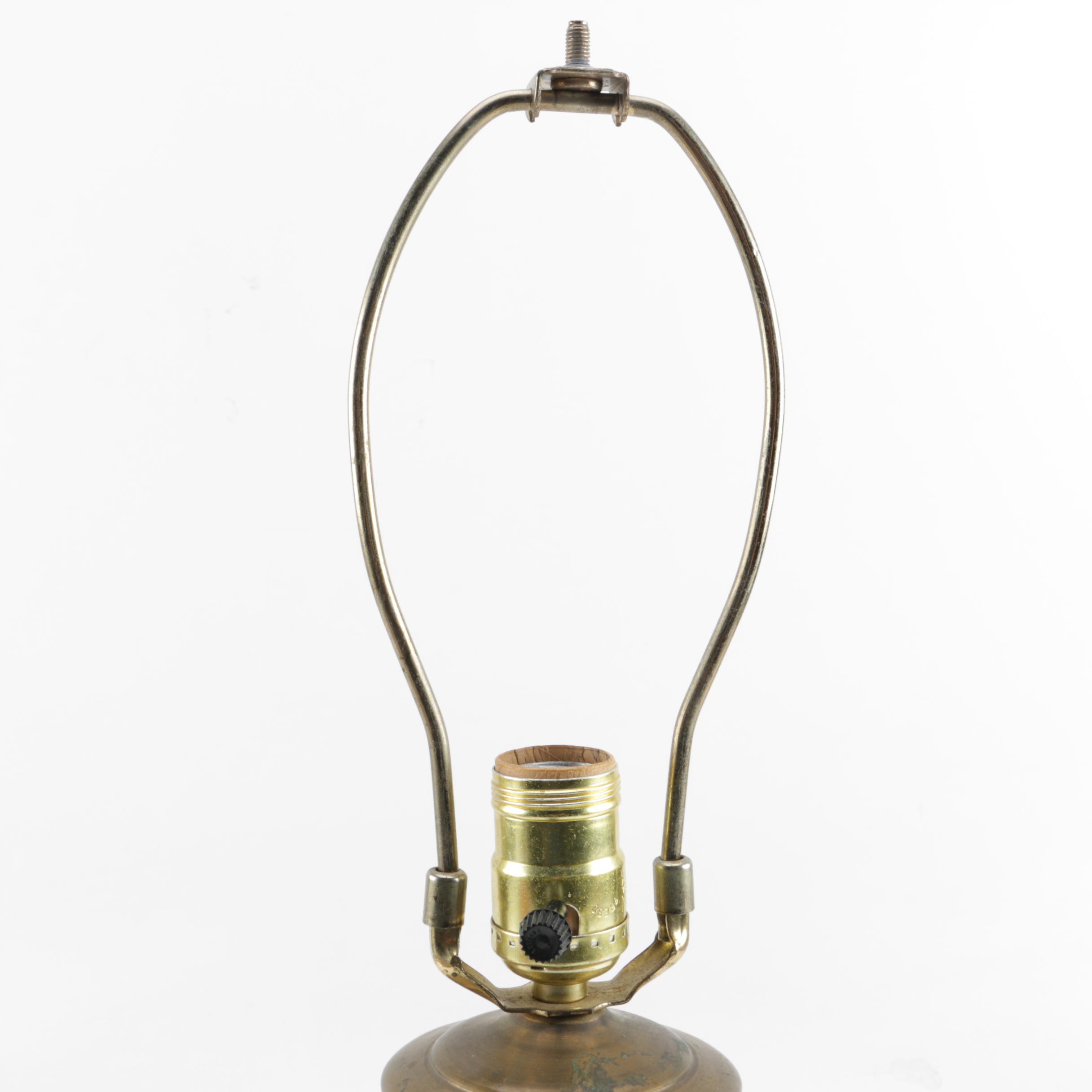 Antique PEH Cast Spelter and Slag Glass Table Lamp