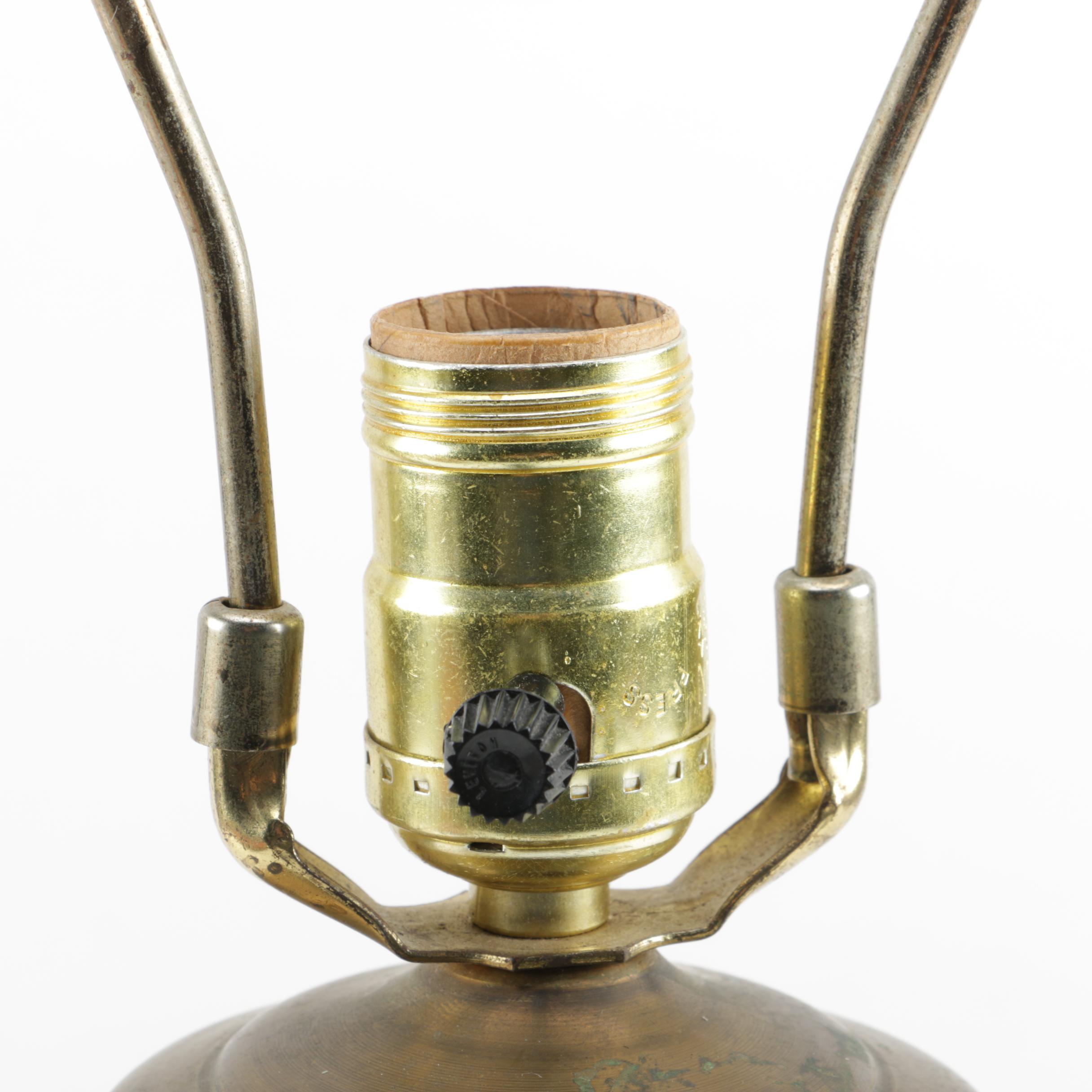 Antique PEH Cast Spelter and Slag Glass Table Lamp