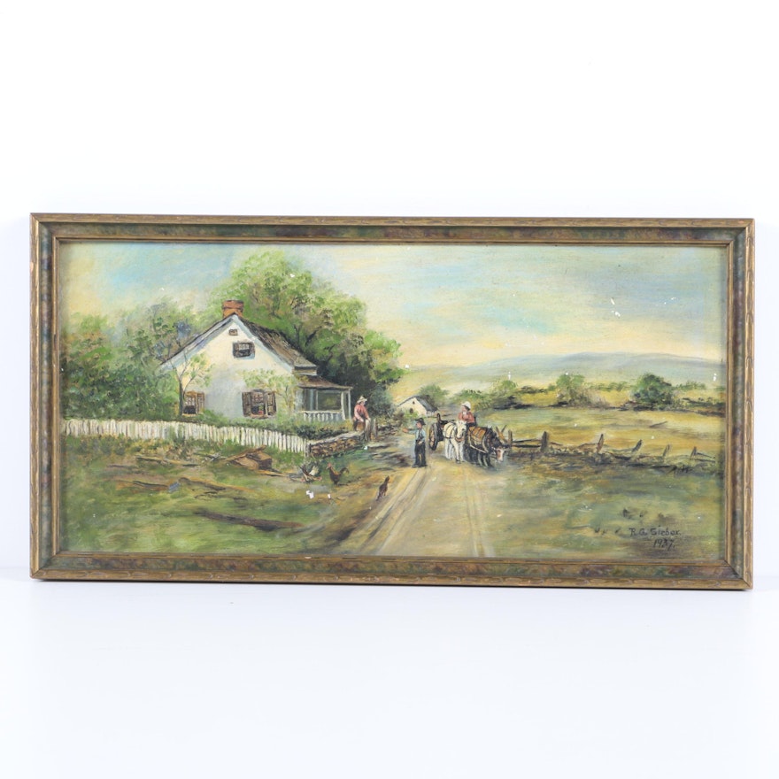 1937 R.G. Siebex Oil Painting of a Farm Scene