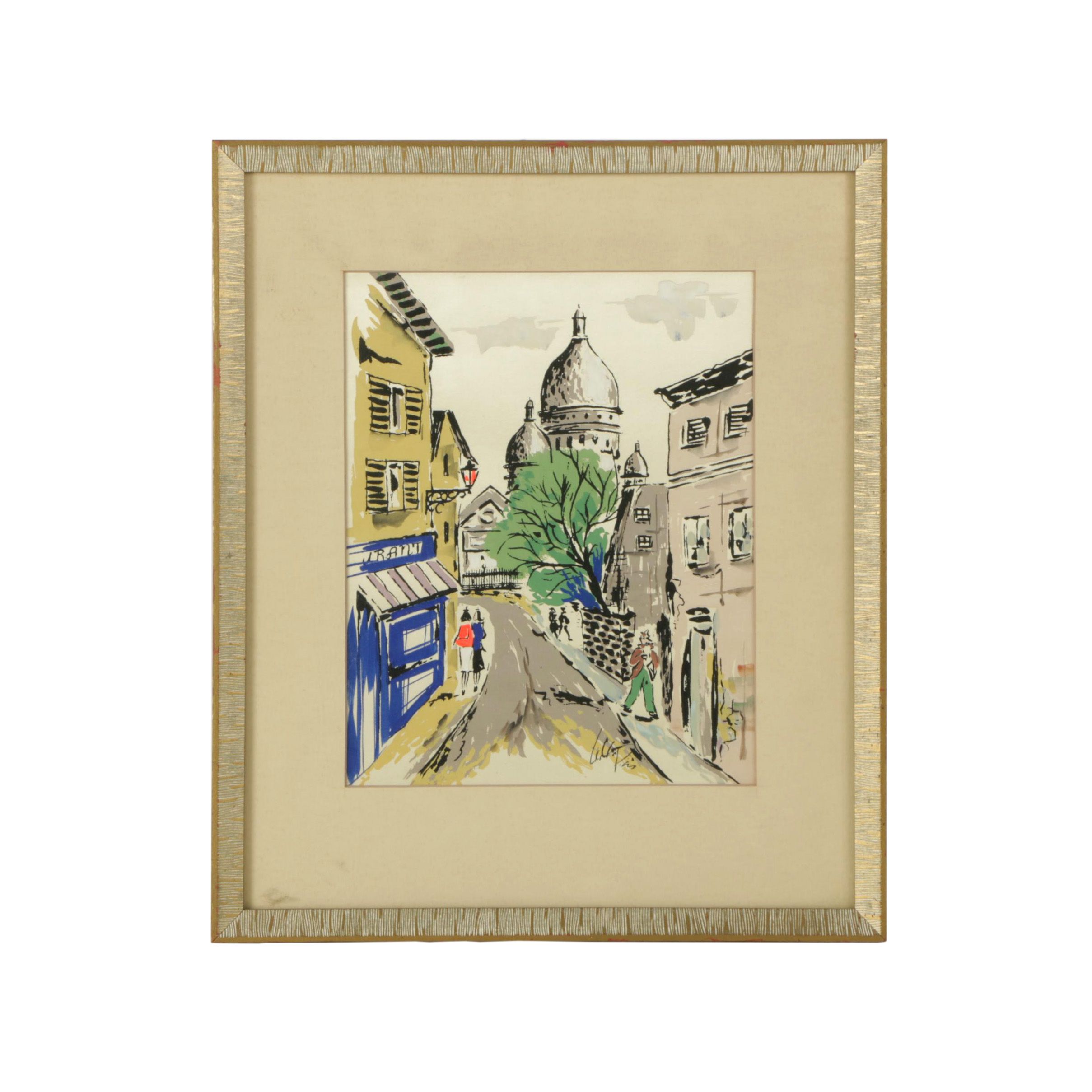 Gouache Painting of a City Street