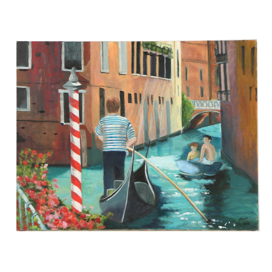 Wendy Lax Oil Painting on Canvas of Venetian Canal