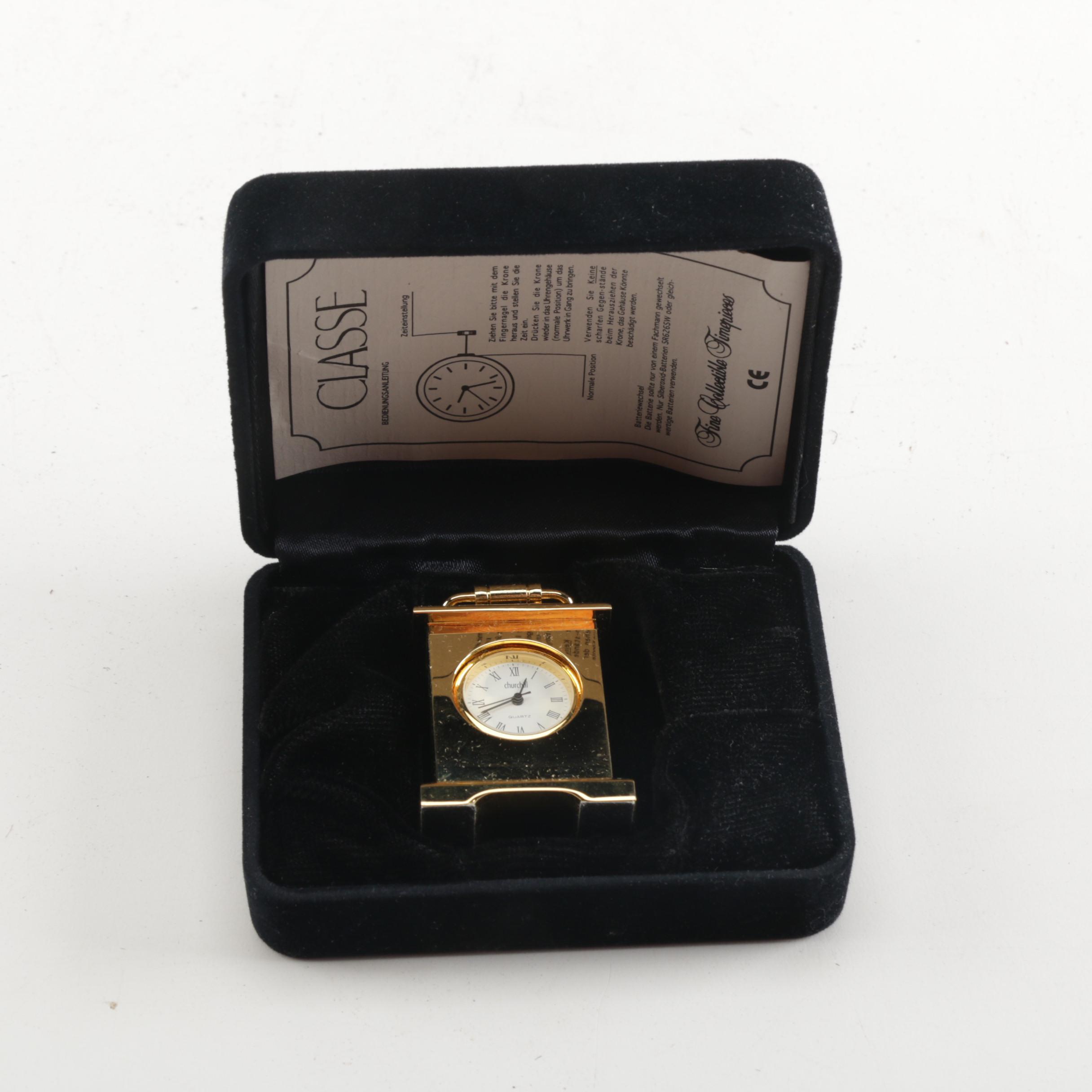 Churchill Brass Clock In Case