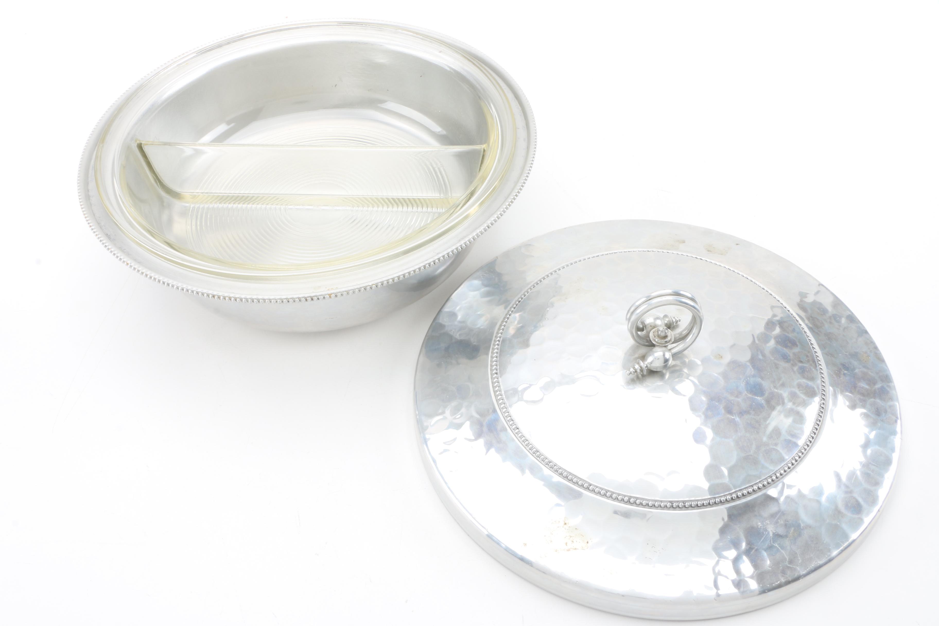 Sheffield Chased Silver Plate Butter Dish with Vintage Silver Plate Serveware