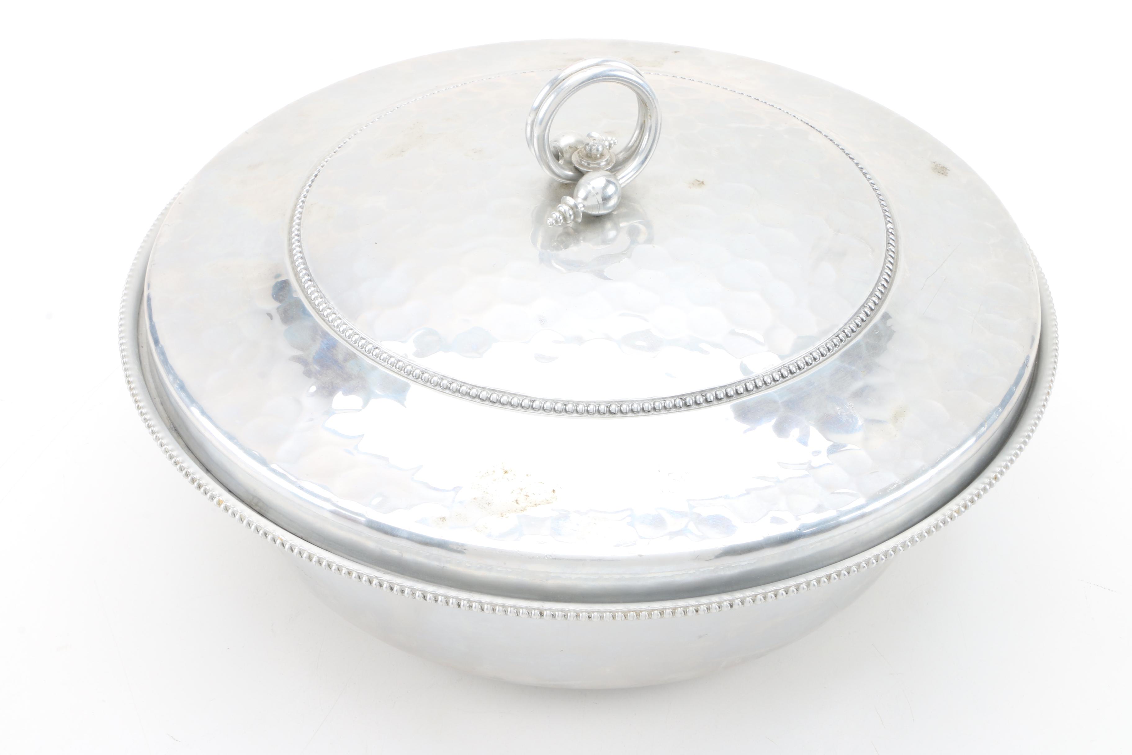 Sheffield Chased Silver Plate Butter Dish with Vintage Silver Plate Serveware