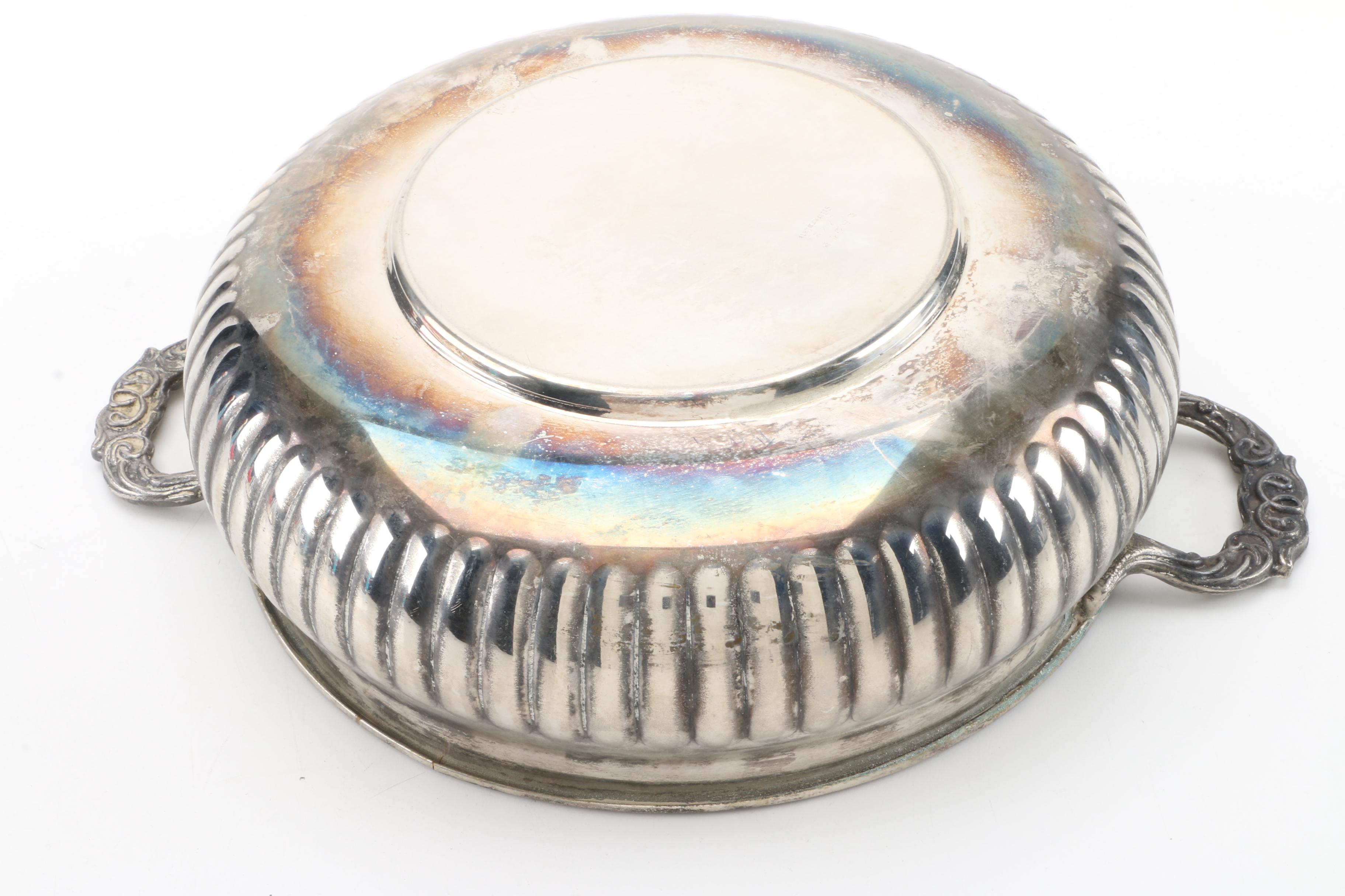 Sheffield Chased Silver Plate Butter Dish with Vintage Silver Plate Serveware