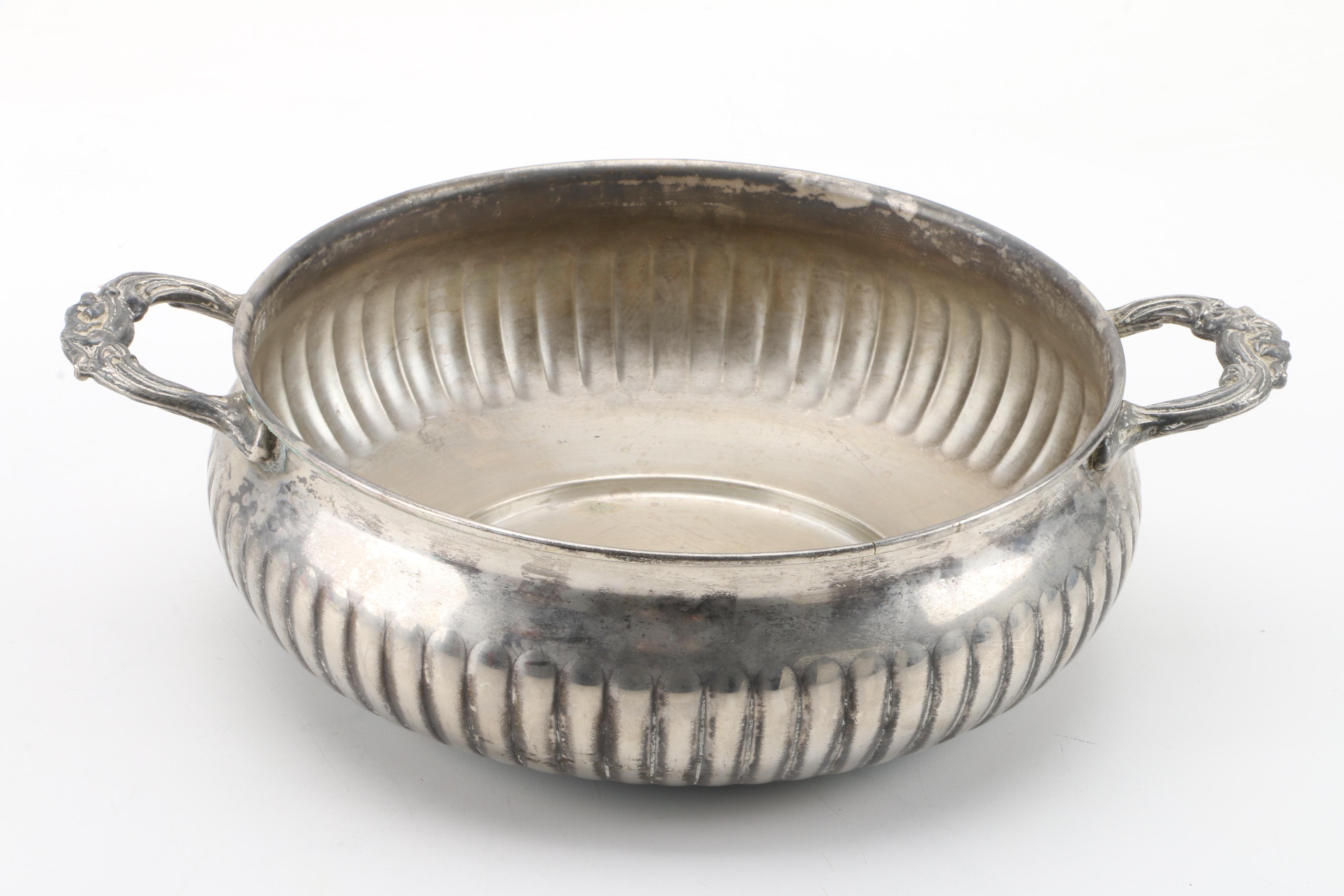 Sheffield Chased Silver Plate Butter Dish with Vintage Silver Plate Serveware