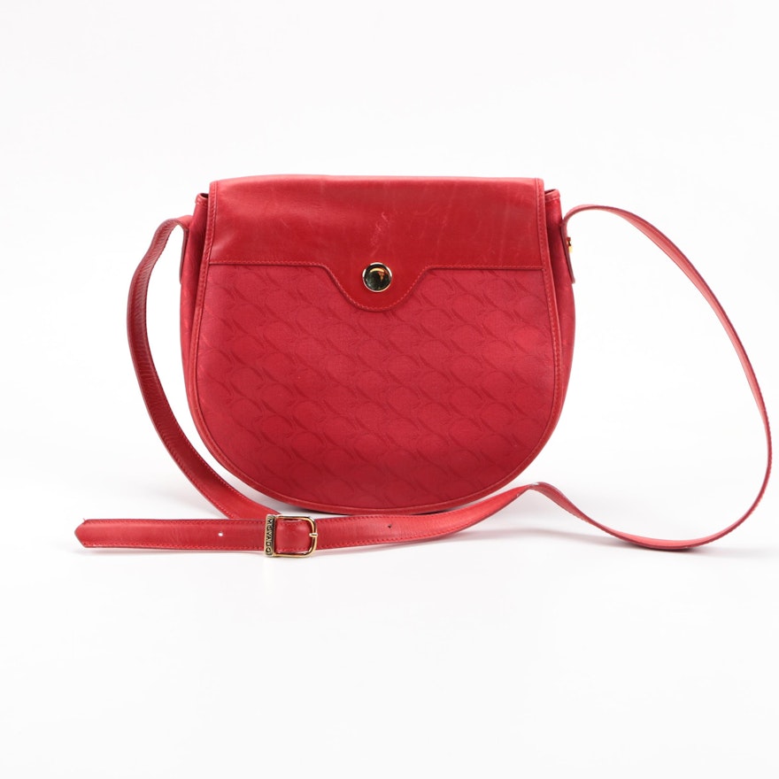 Movado Red Leather and Canvas Crossbody Bag