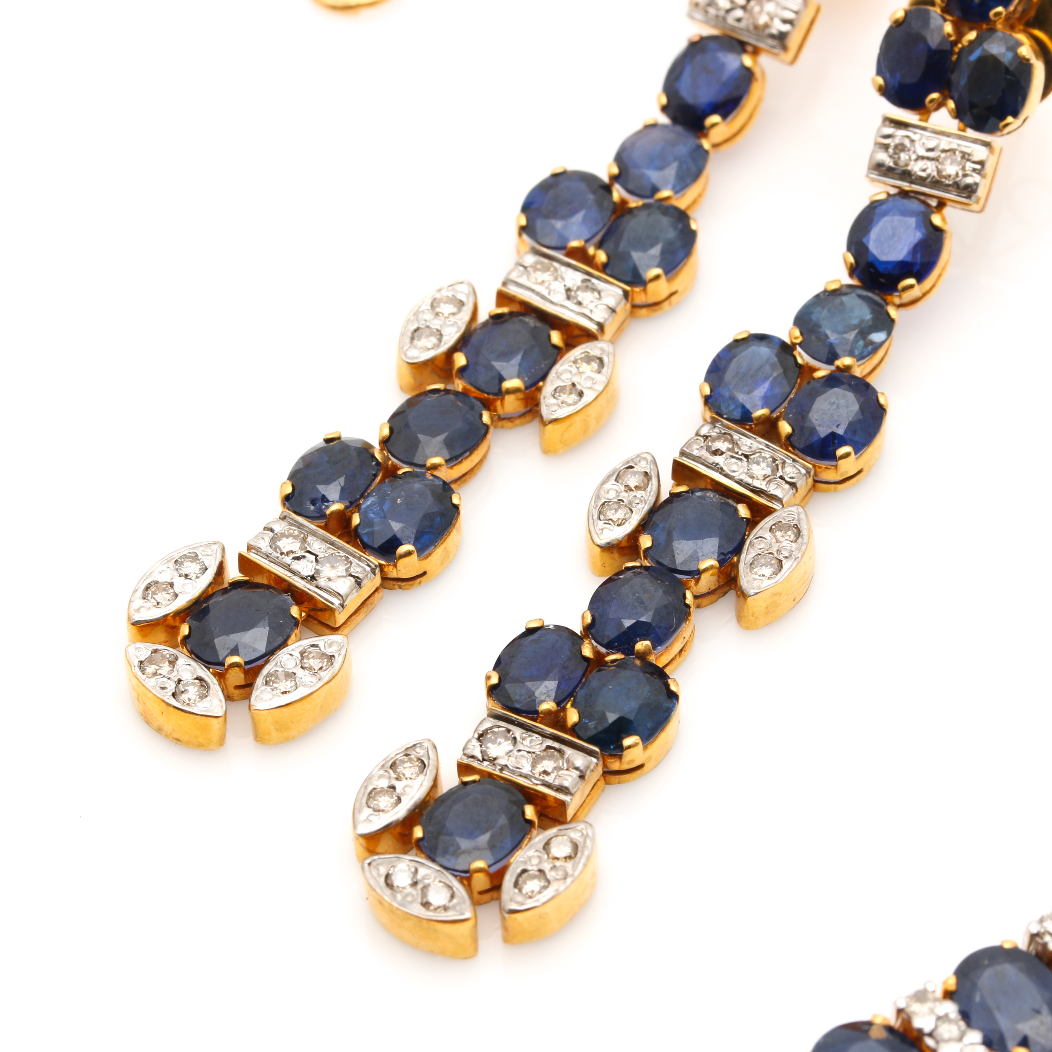 18K Yellow Gold 37.50 CTW Sapphire and 1.47 CTW Earrings and Necklace Selection
