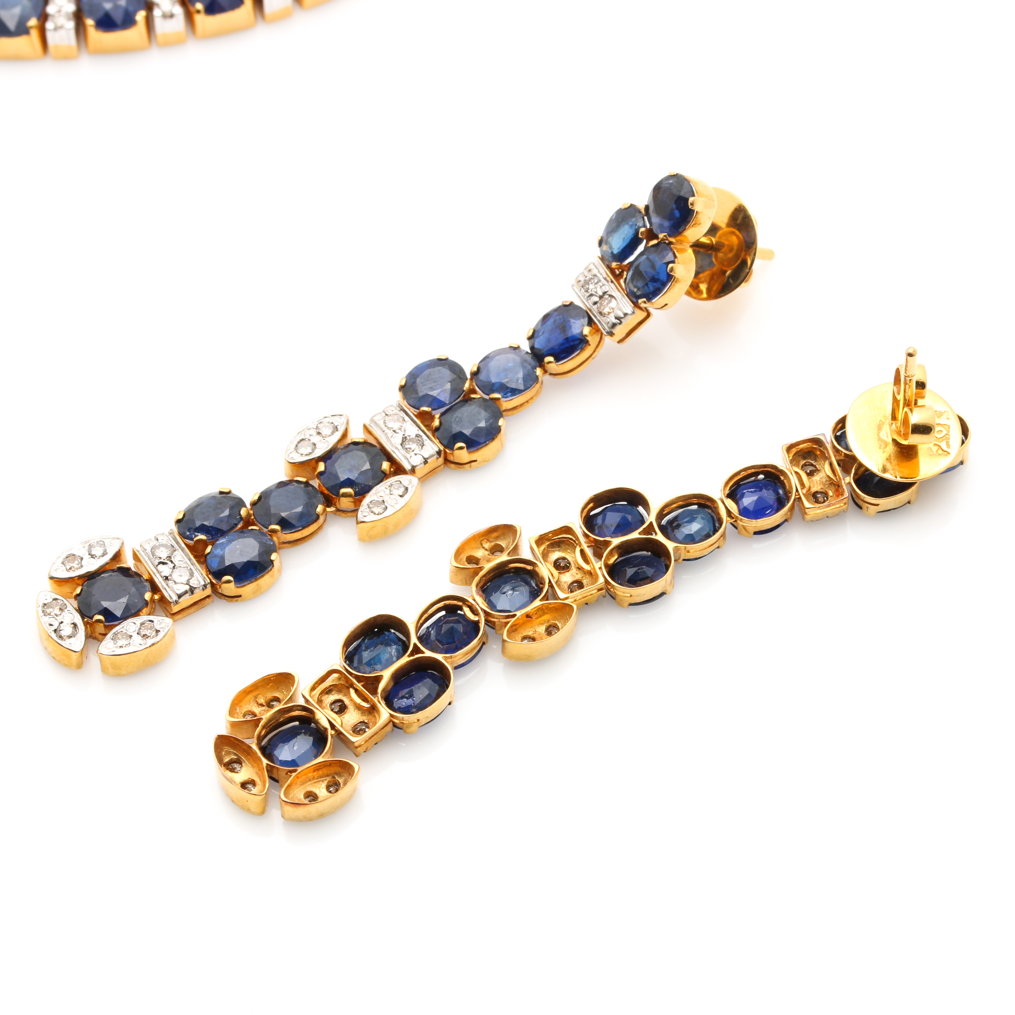 18K Yellow Gold 37.50 CTW Sapphire and 1.47 CTW Earrings and Necklace Selection