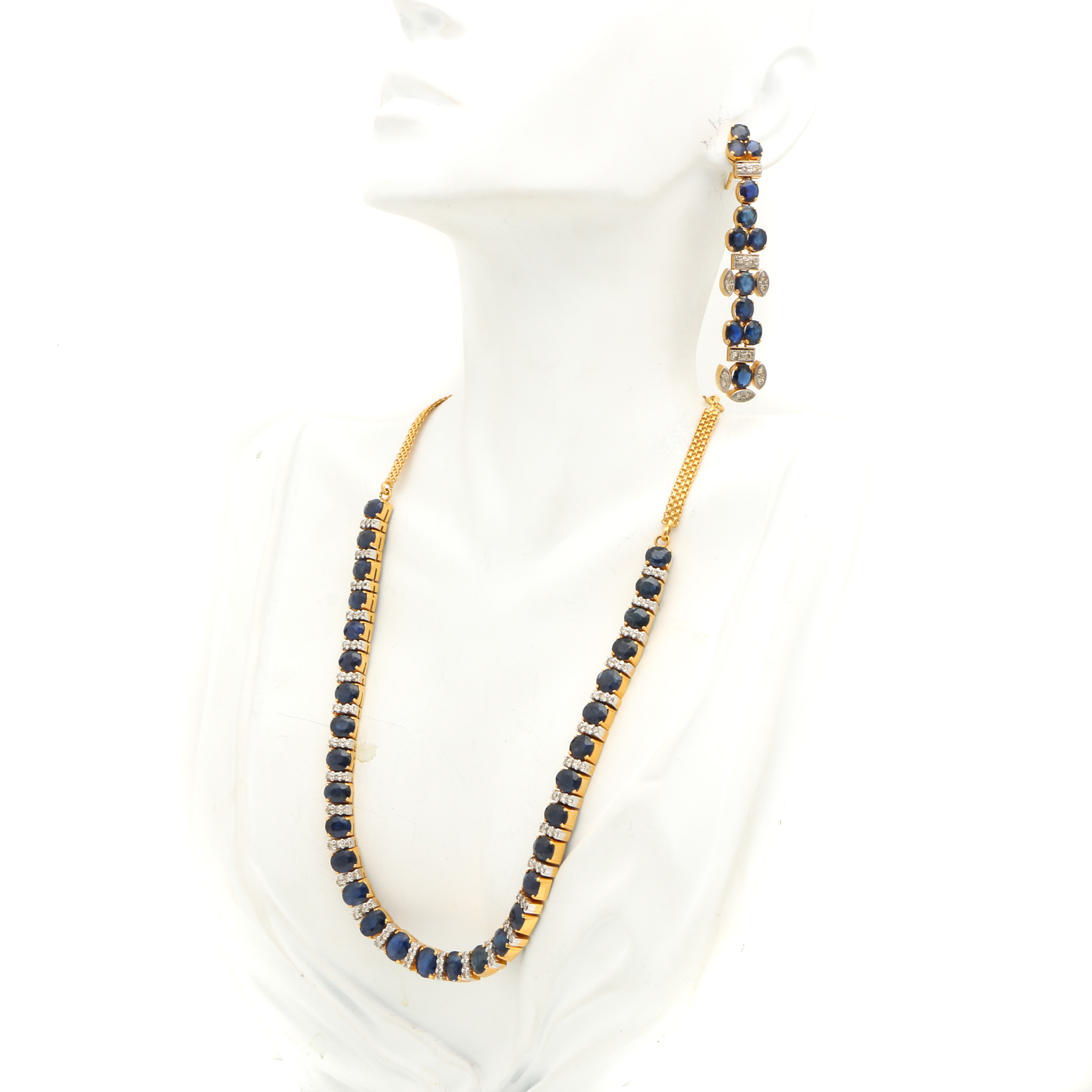 18K Yellow Gold 37.50 CTW Sapphire and 1.47 CTW Earrings and Necklace Selection