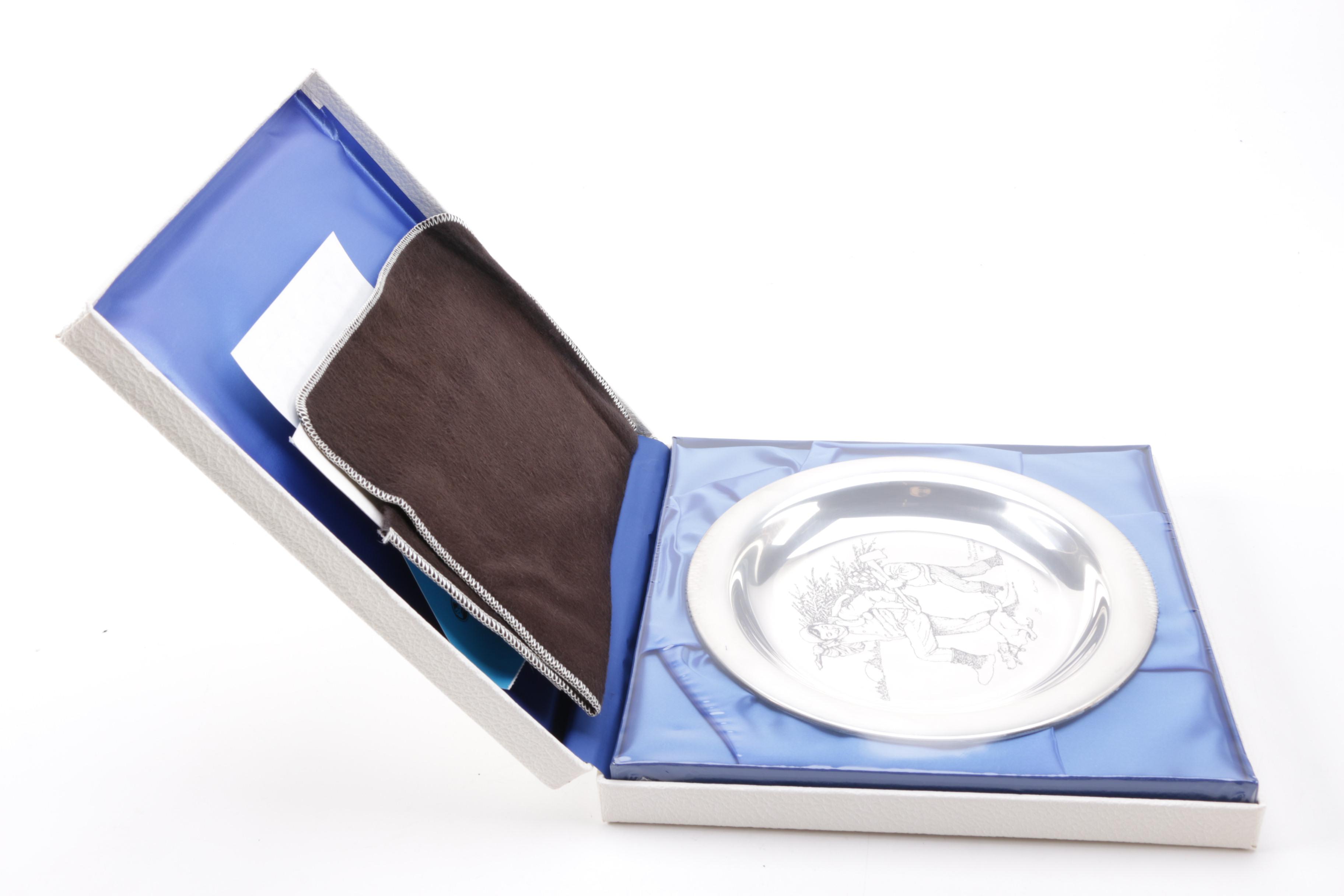 Franklin Mint Norman Rockwell Sterling Silver Christmas Collector's Plates