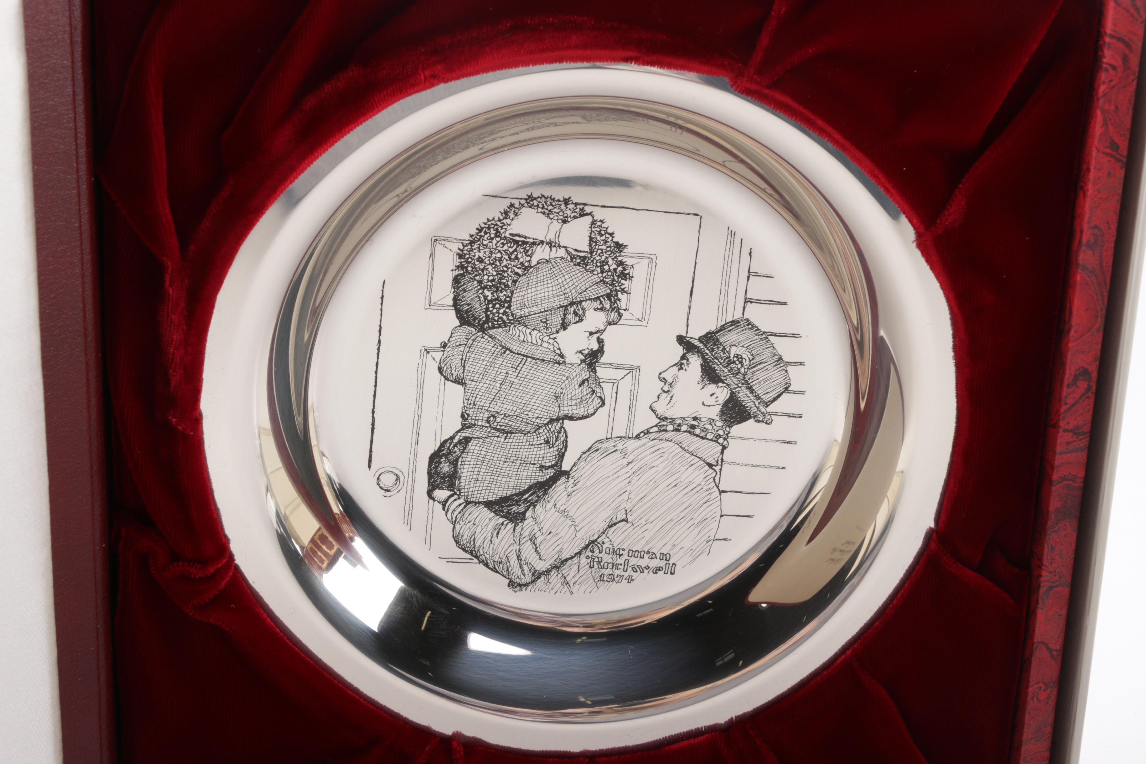 Franklin Mint Norman Rockwell Sterling Silver Christmas Collector's Plates
