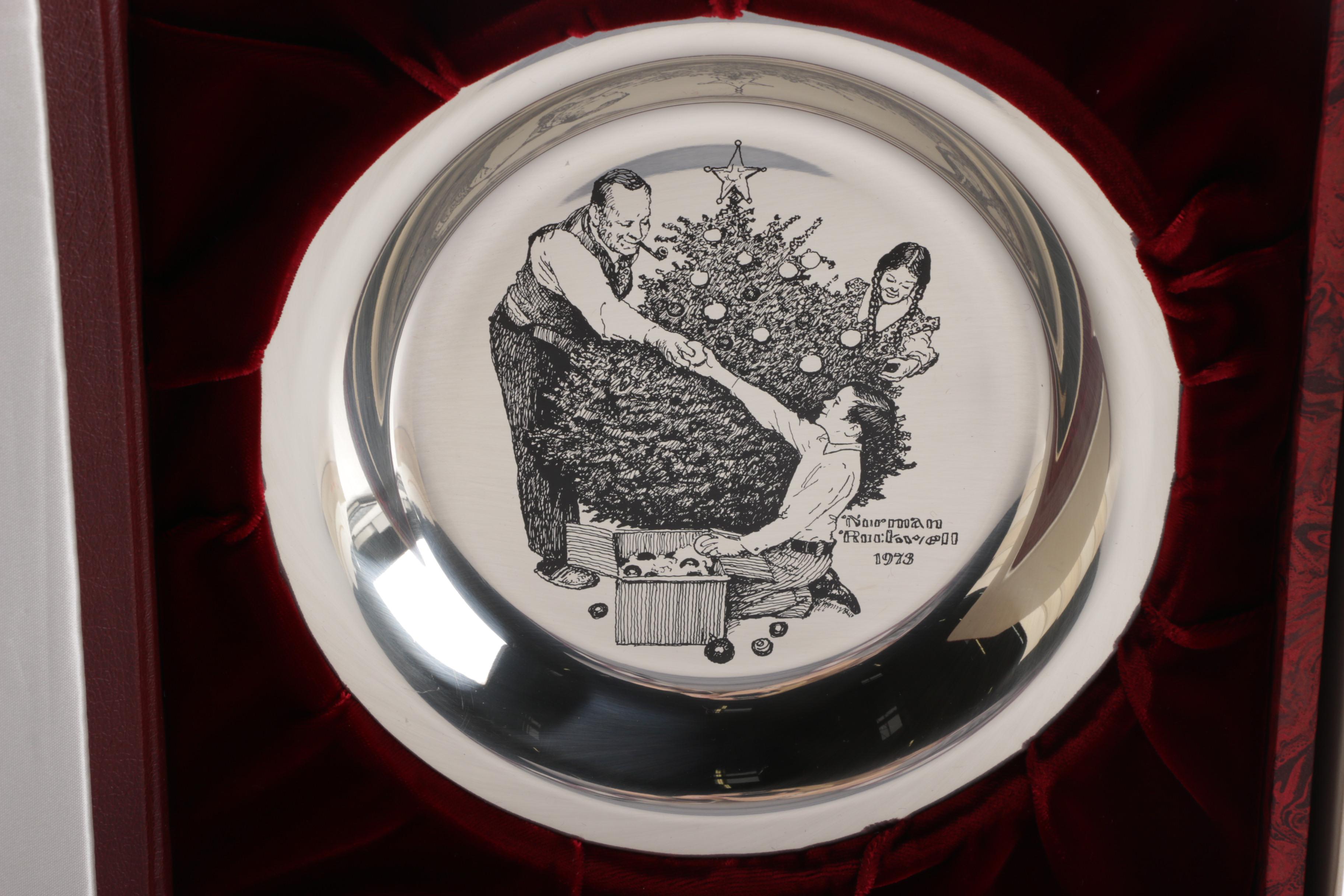 Franklin Mint Norman Rockwell Sterling Silver Christmas Collector's Plates
