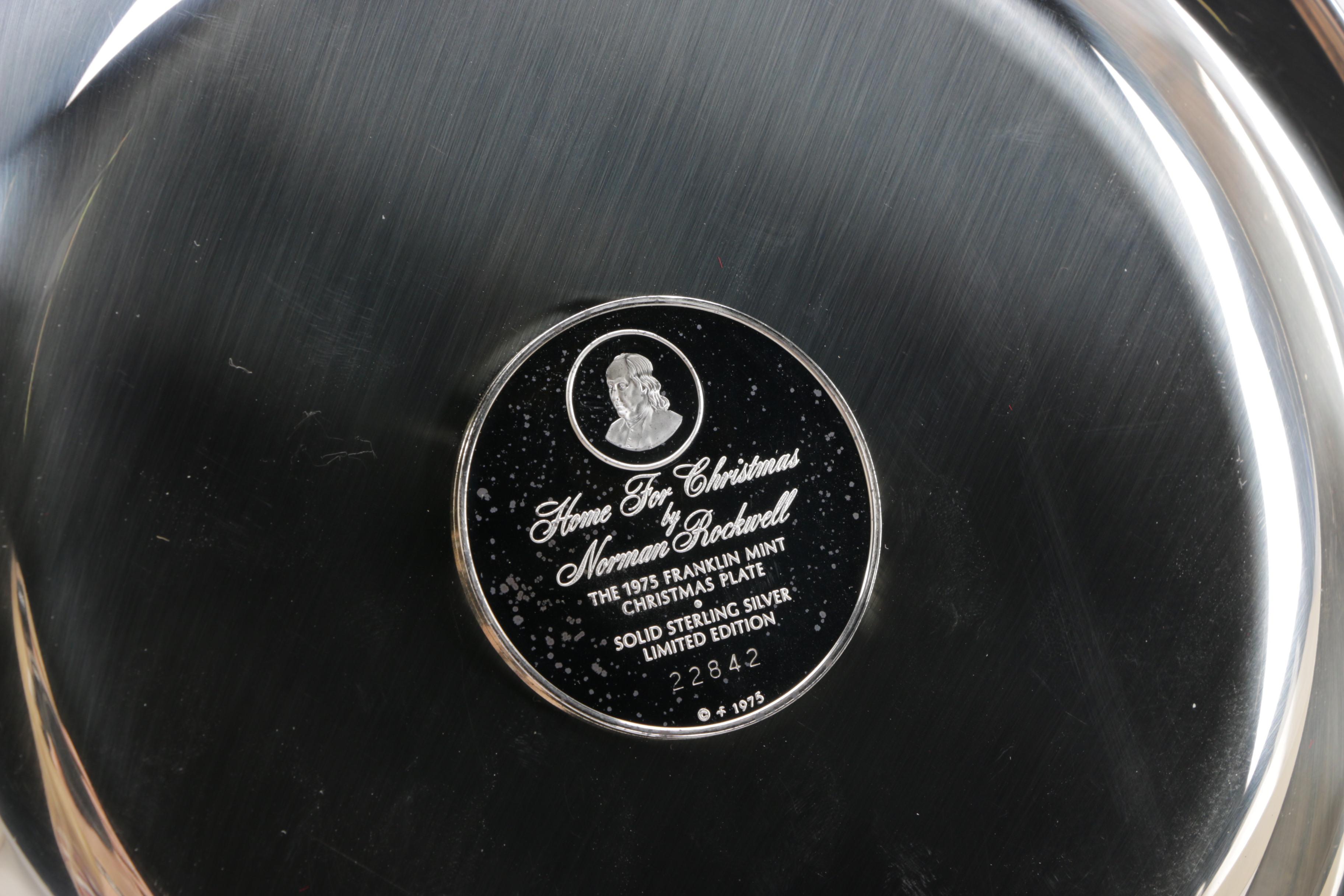 Franklin Mint Norman Rockwell Sterling Silver Christmas Collector's Plates