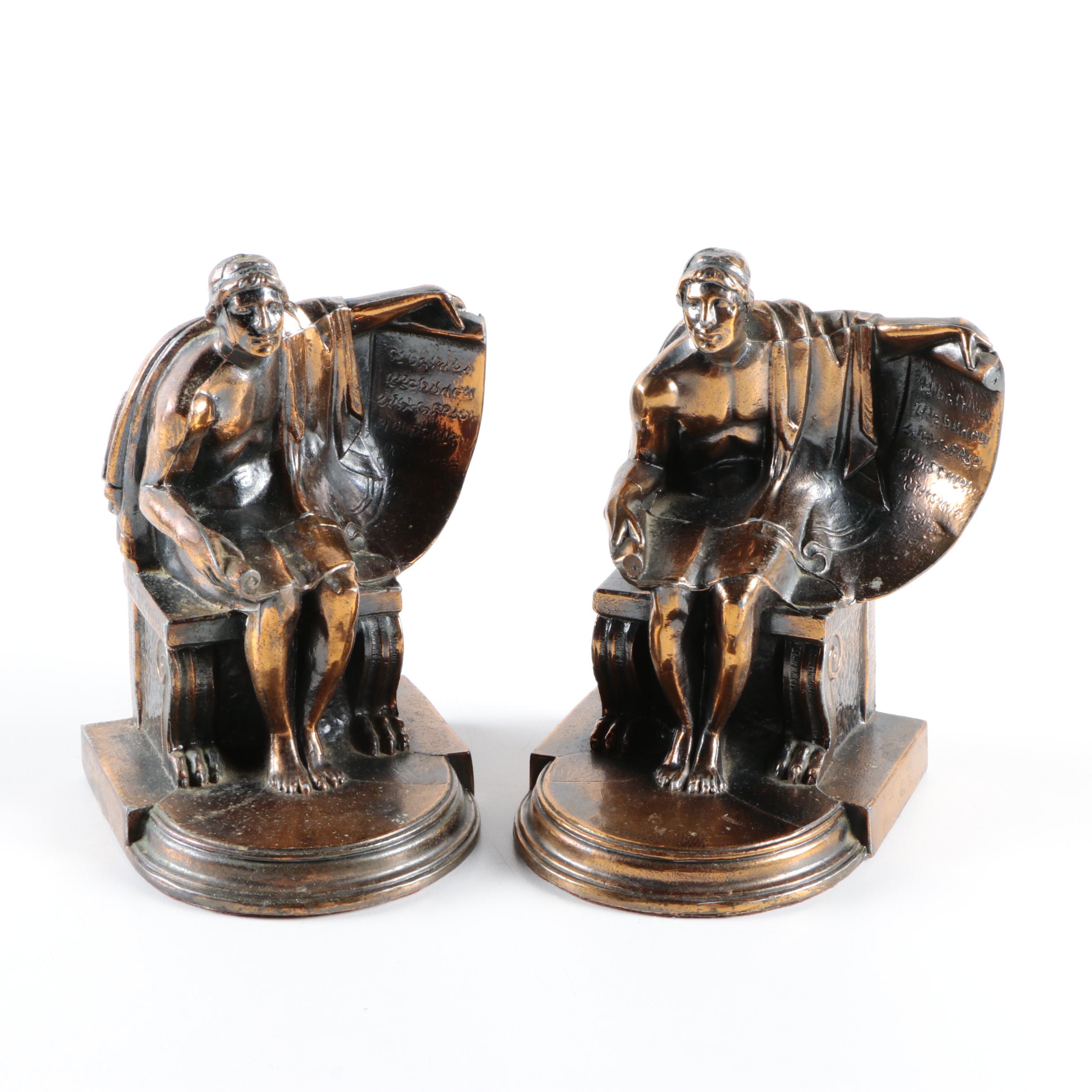 1930s John Ruhl Sculpted Bronze Clad Roman Scholar Bookends