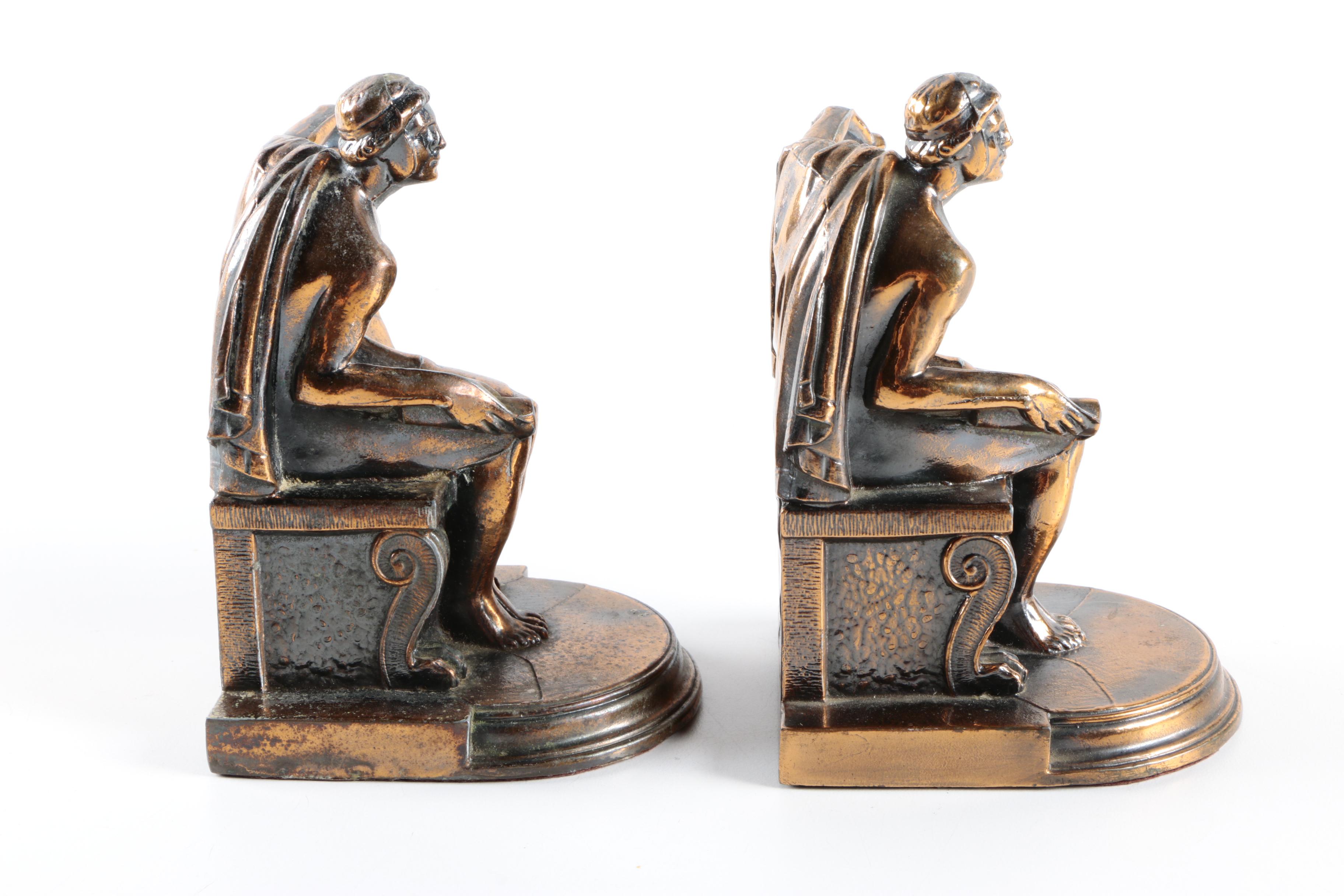 1930s John Ruhl Sculpted Bronze Clad Roman Scholar Bookends