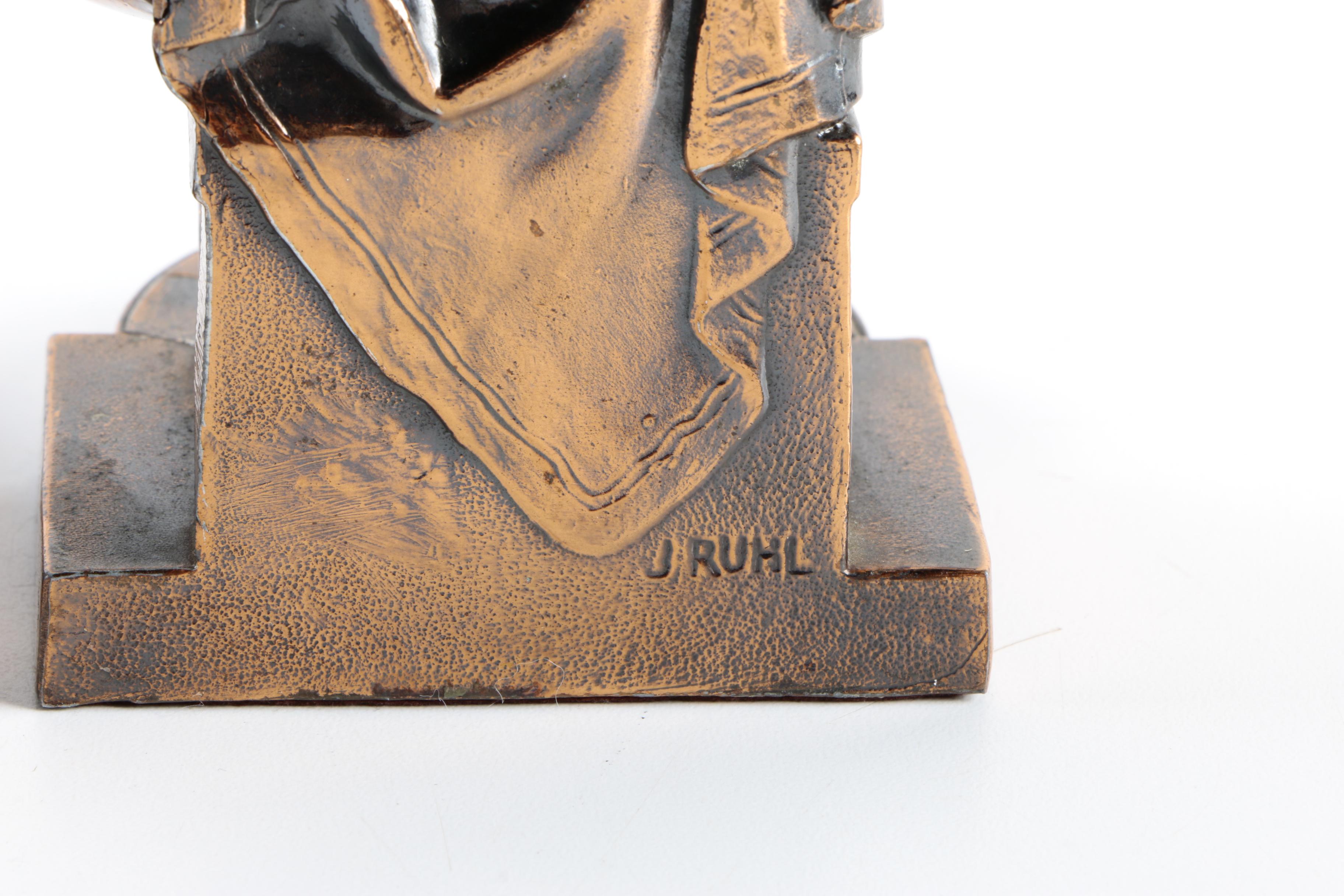 1930s John Ruhl Sculpted Bronze Clad Roman Scholar Bookends