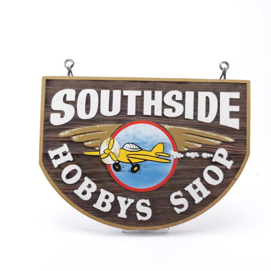 "Southside Hobbys Shop" Double Sided Wooden Advertising Sign