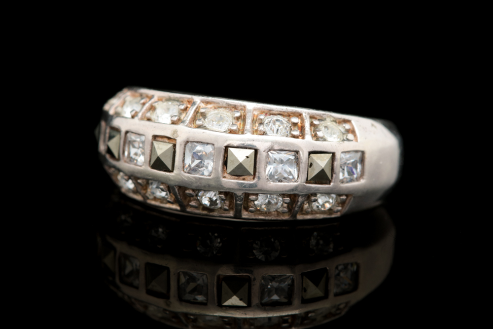 Sterling Silver, Rhinestone and Marcasite Ring
