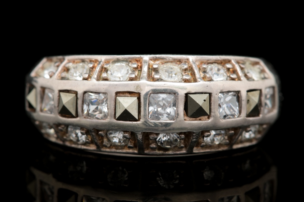 Sterling Silver, Rhinestone and Marcasite Ring