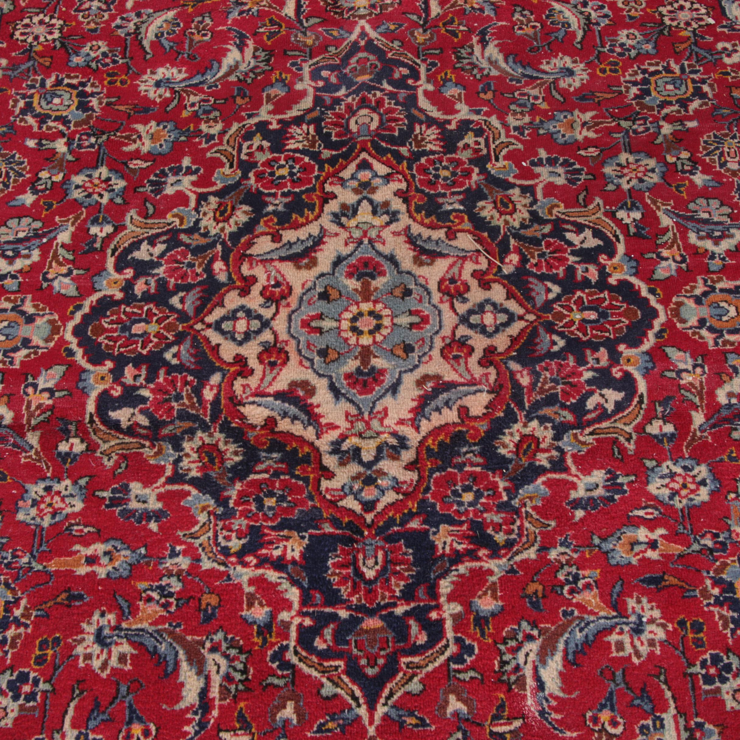 Hand-Knotted Persian Kashan Wool Area Rug