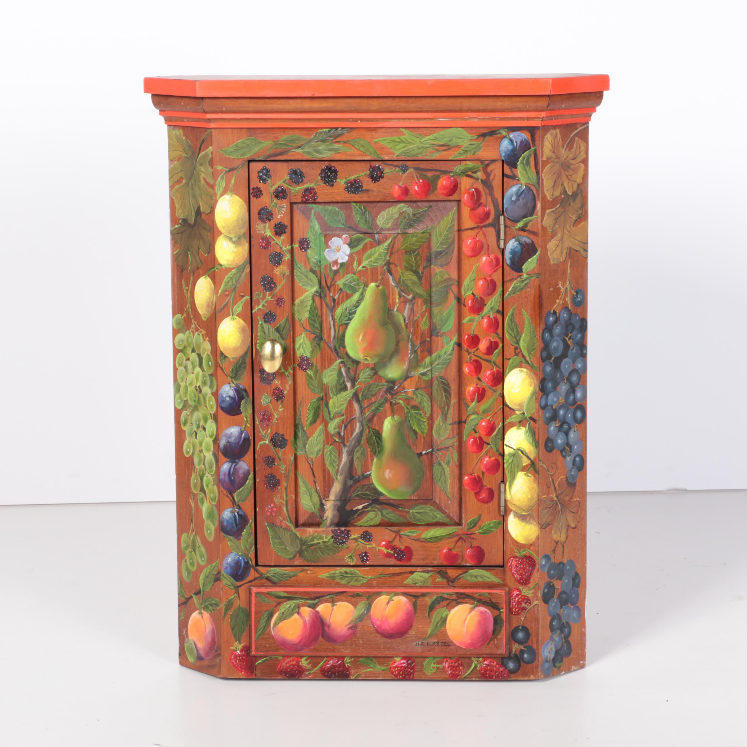 Vintage Folk Art Hanging Corner Cupboard by H.E. Kirstel