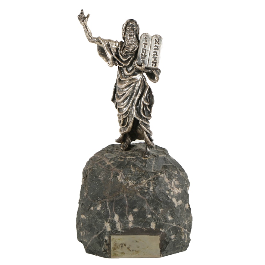 Yaacov Heller Limited Edition Sterling Silver Statue of Moses on a Marble Base