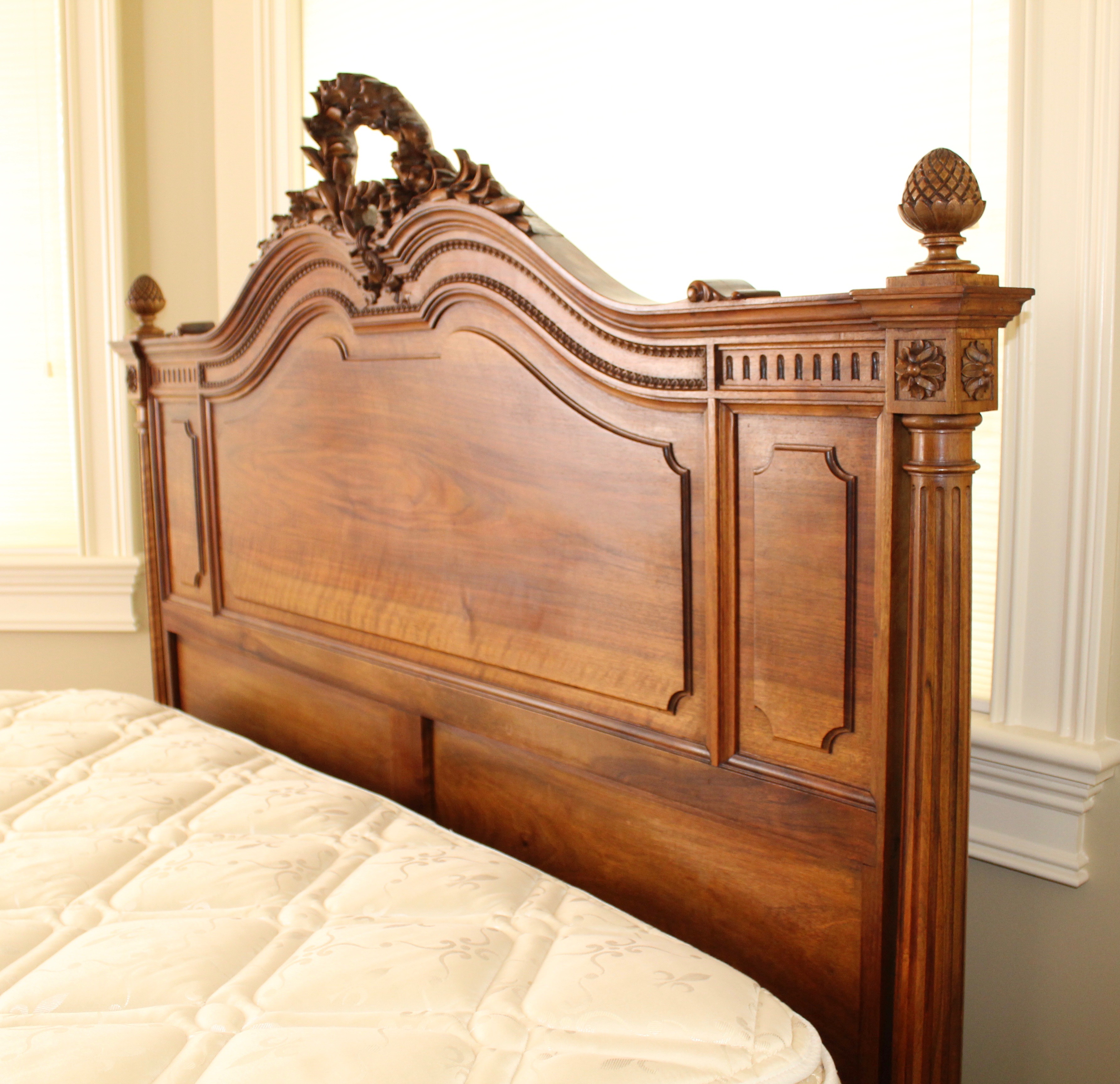 Antique French Louis XVI-Style Bed Frame With Queen-Size Mattress Set
