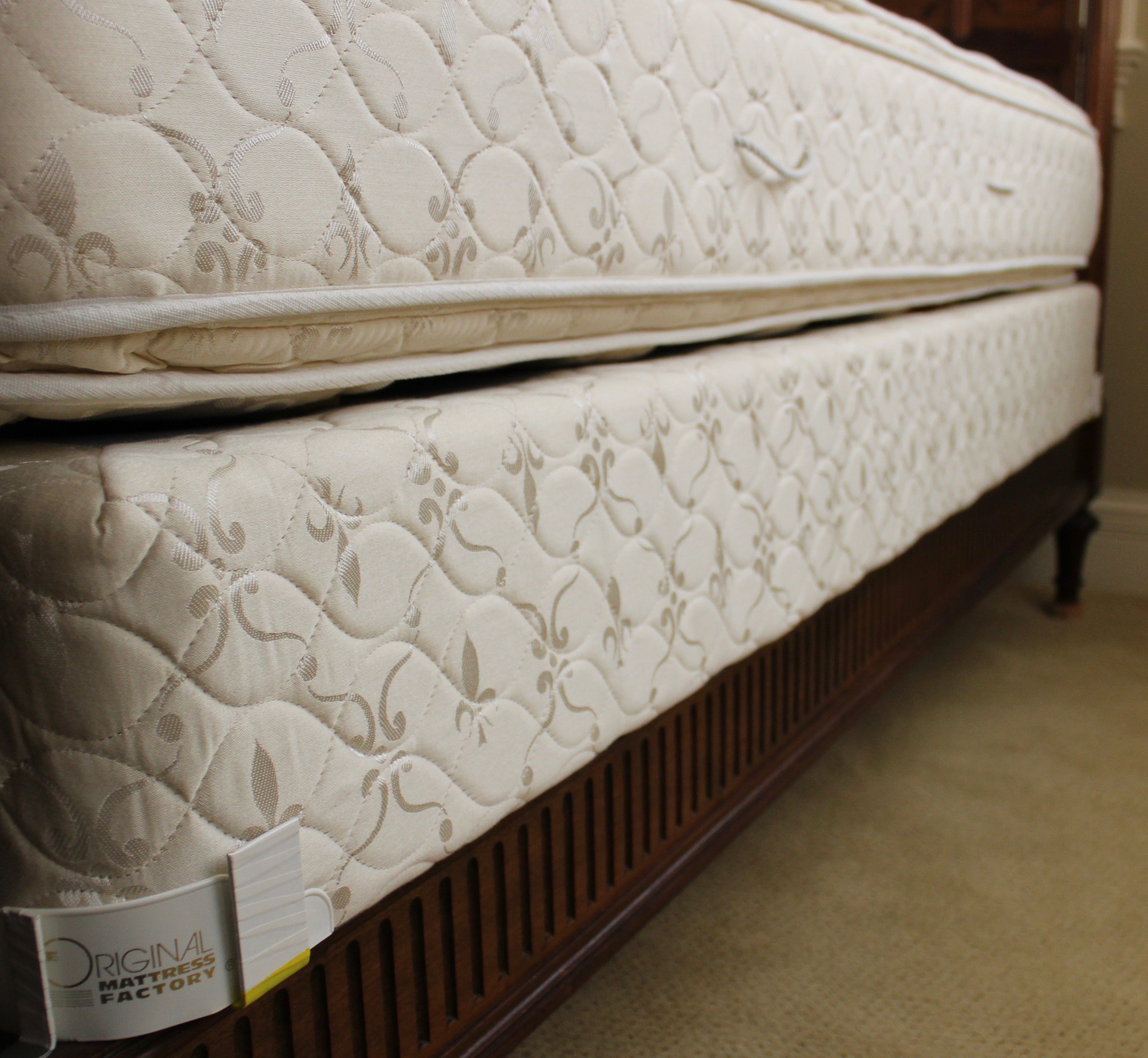 Antique French Louis XVI-Style Bed Frame With Queen-Size Mattress Set