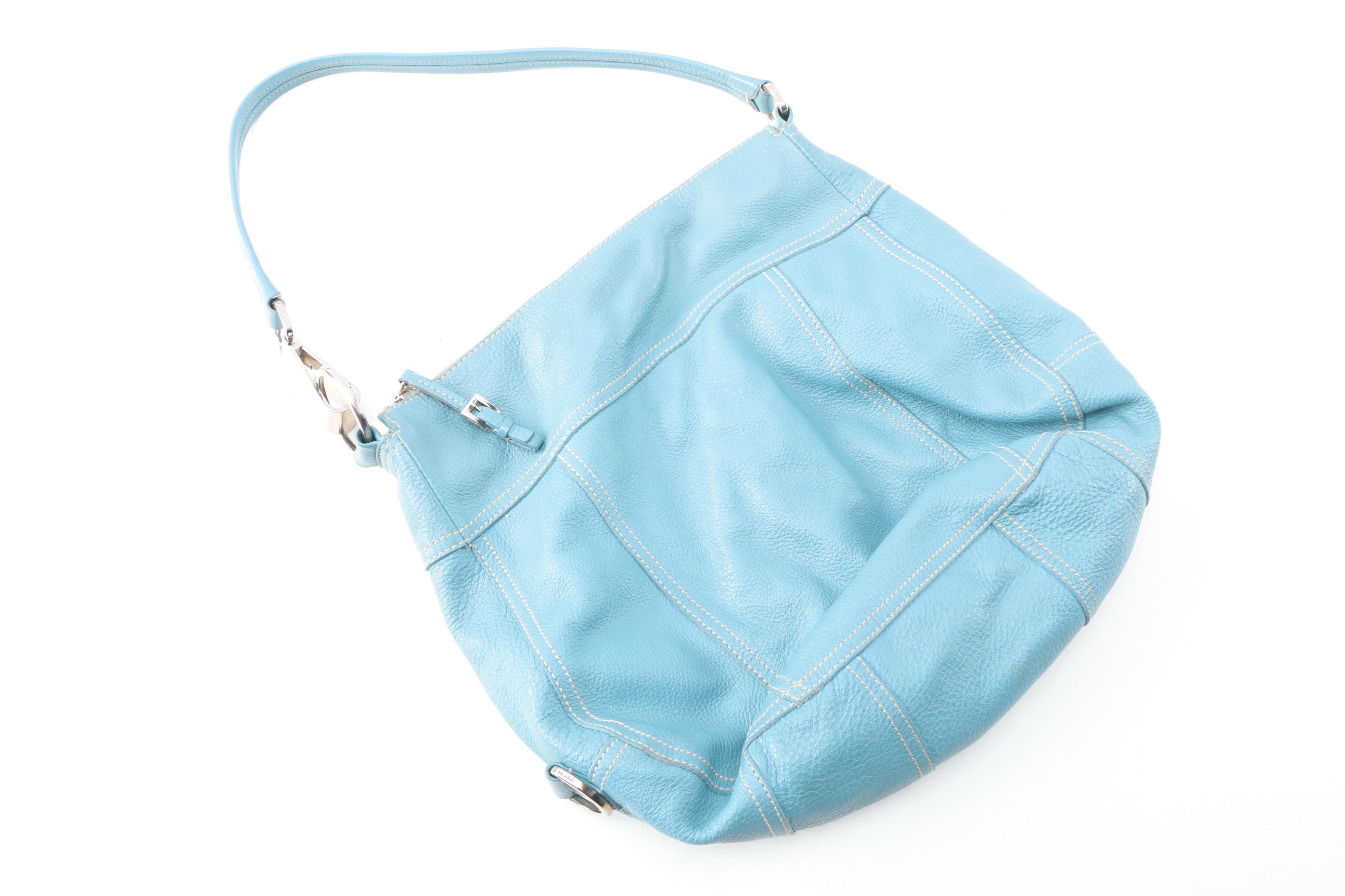 Prada Blue Leather Hobo Bag