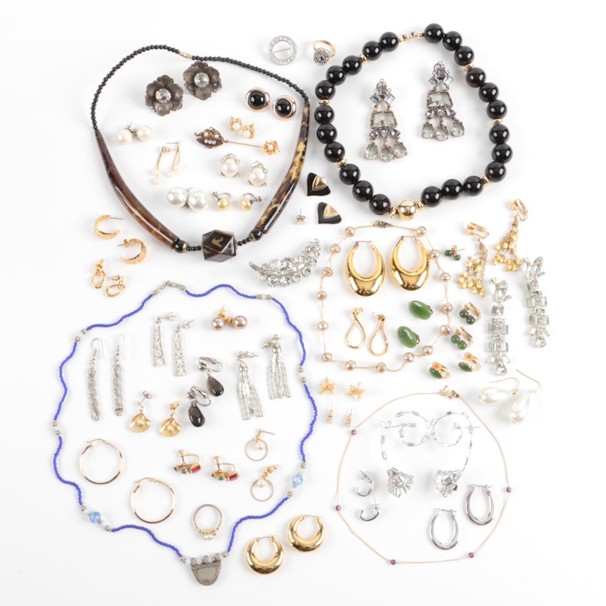 Costume Jewelry Assortment Featuring Earrings and More