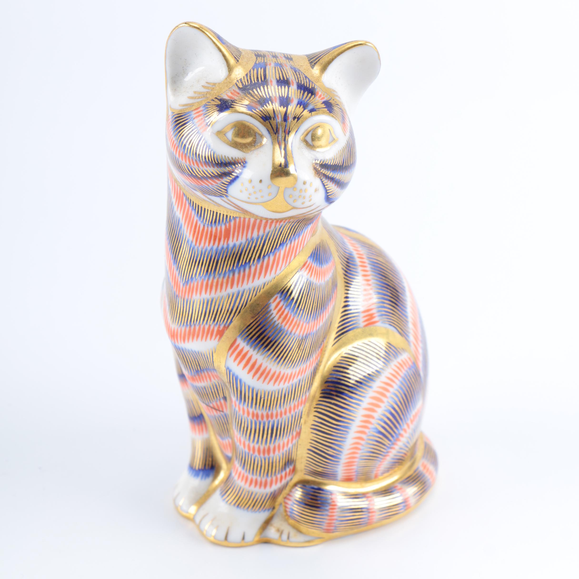 1980s Royal Crown Derby "Imari" Cat Paperweight