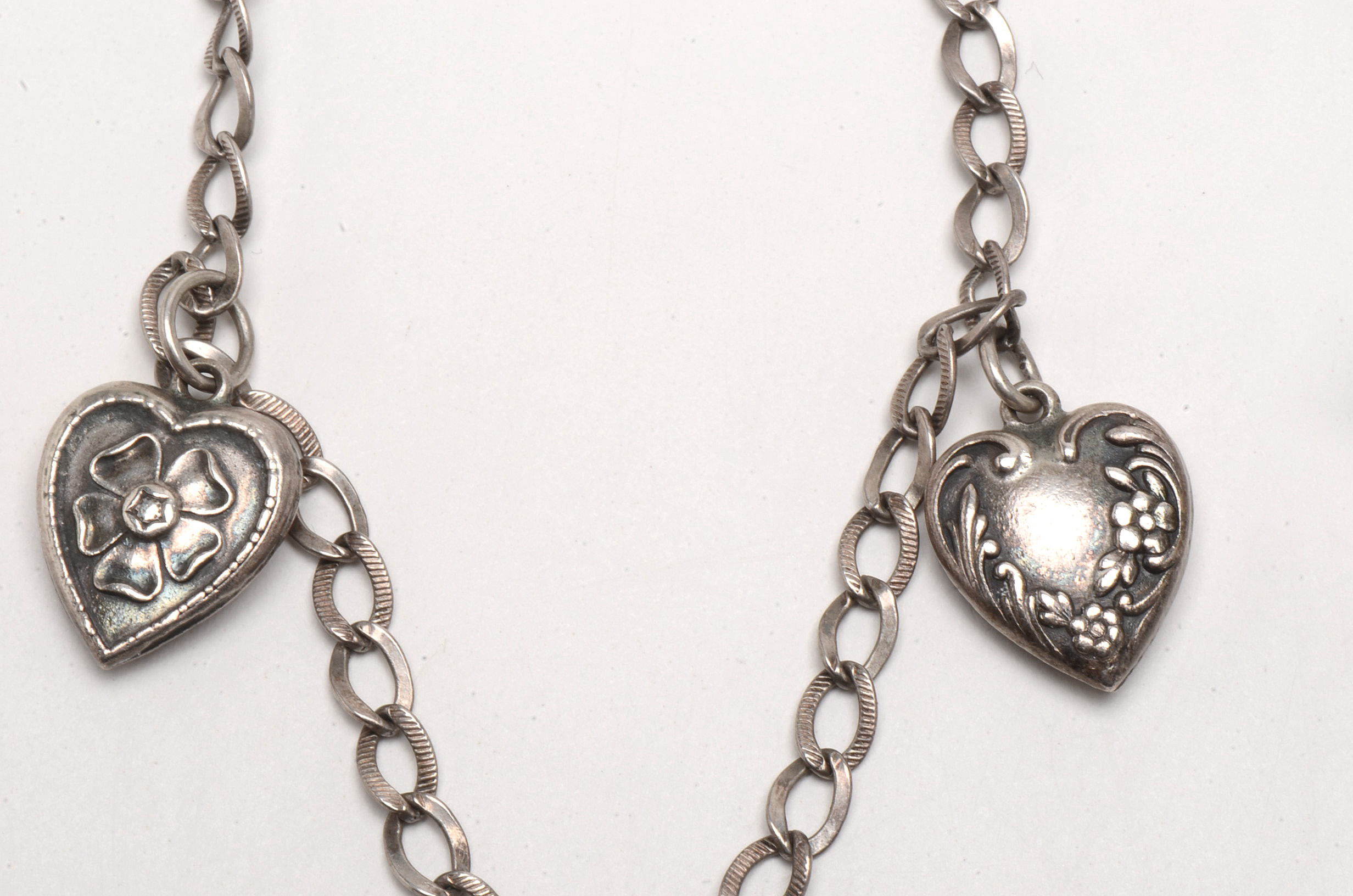 Vintage Sterling Enamel Pin, Puffy Heart Bracelet and a Bar Pin