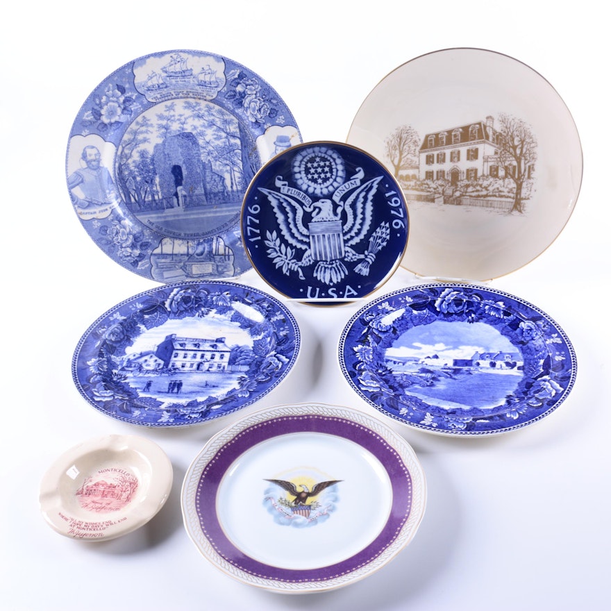 American Themed Commemorative Porcelain Plates and Ash Receiver