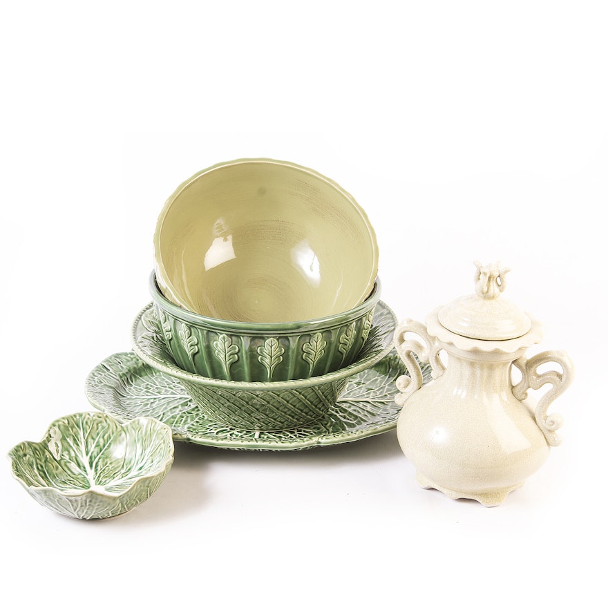 Majolica Style Ceramic Serveware including Bordallo Pinheiro,