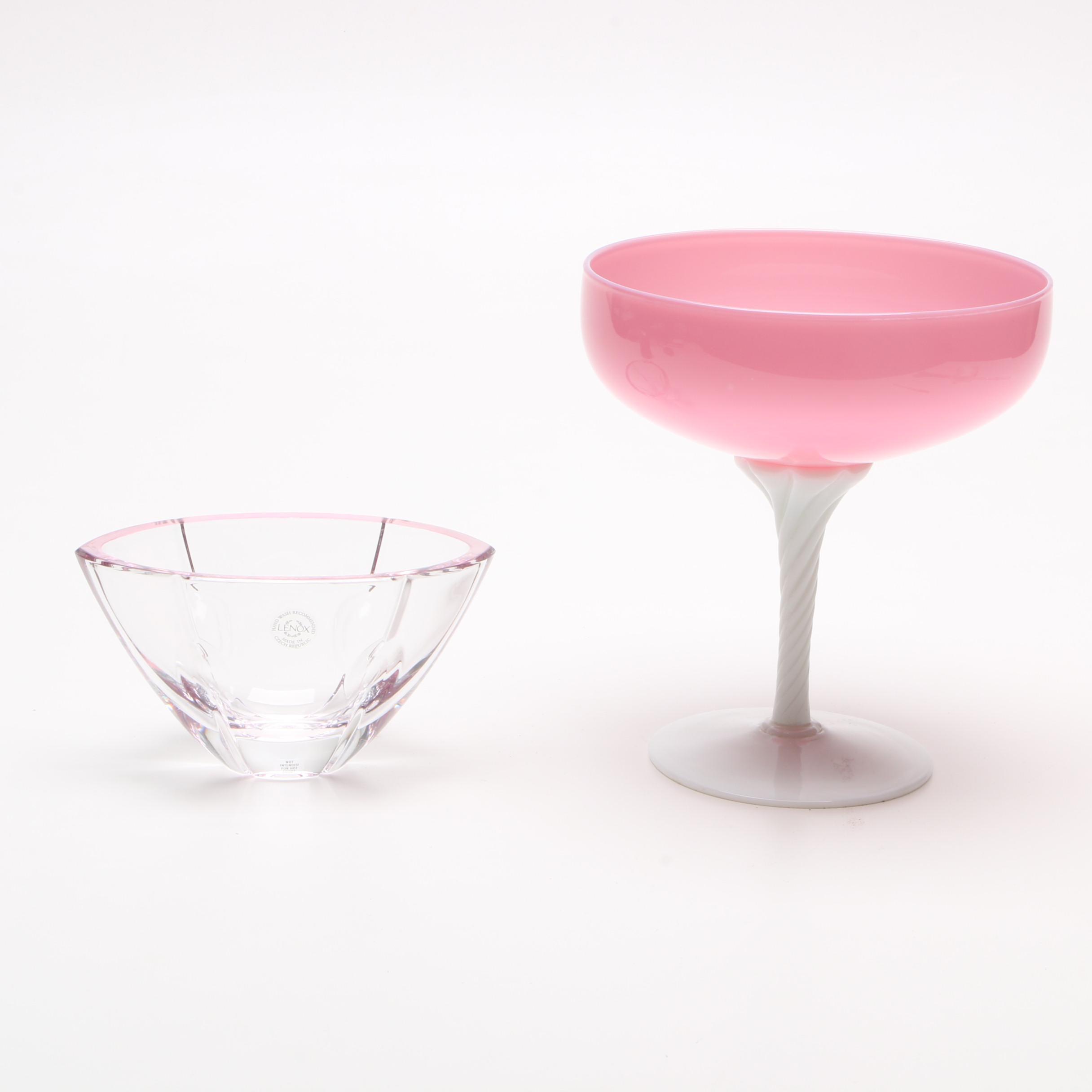 Opaline Glass Compote and Lenox Crystal Bowl