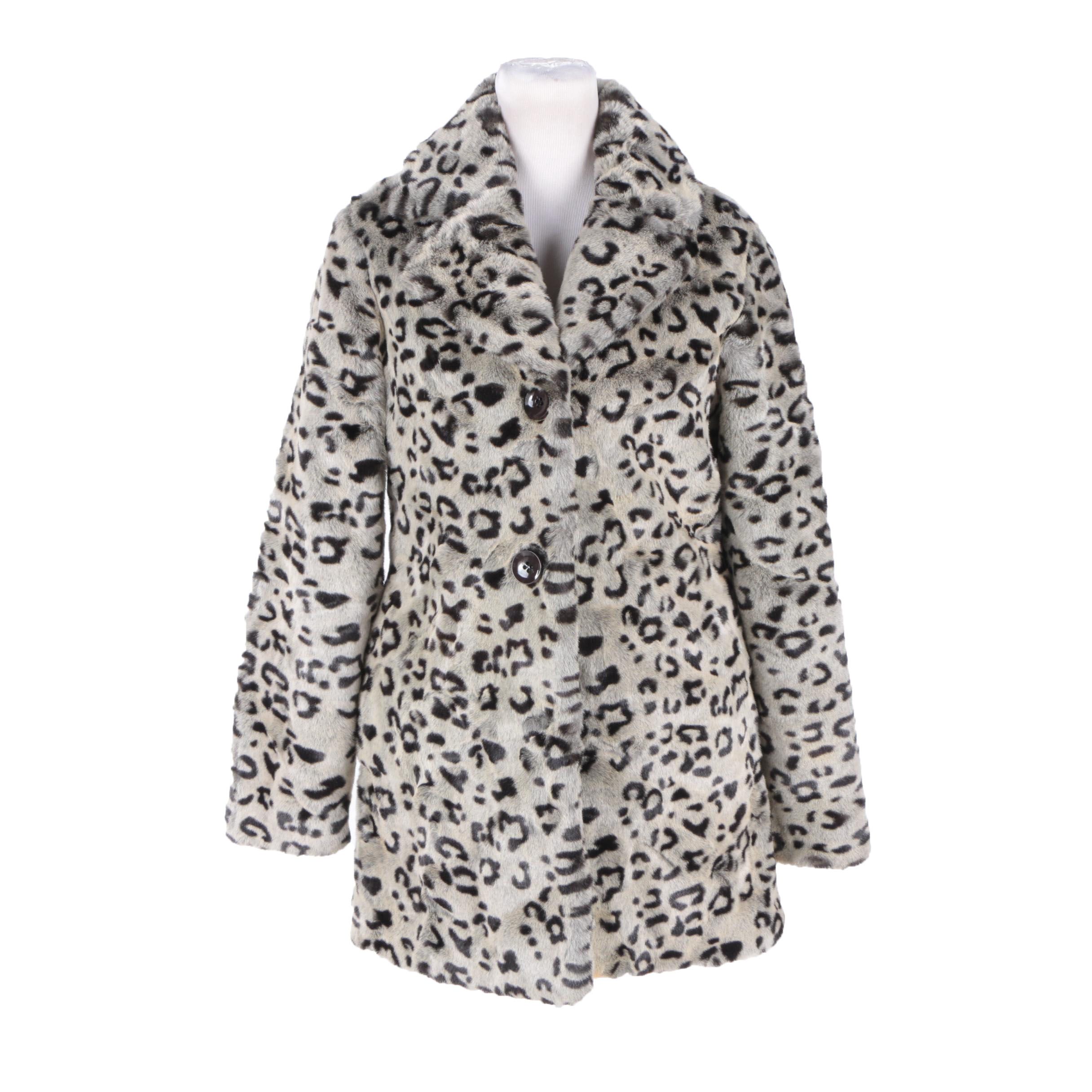 Women's Blanc Noir Leopard Print Faux Fur Coat