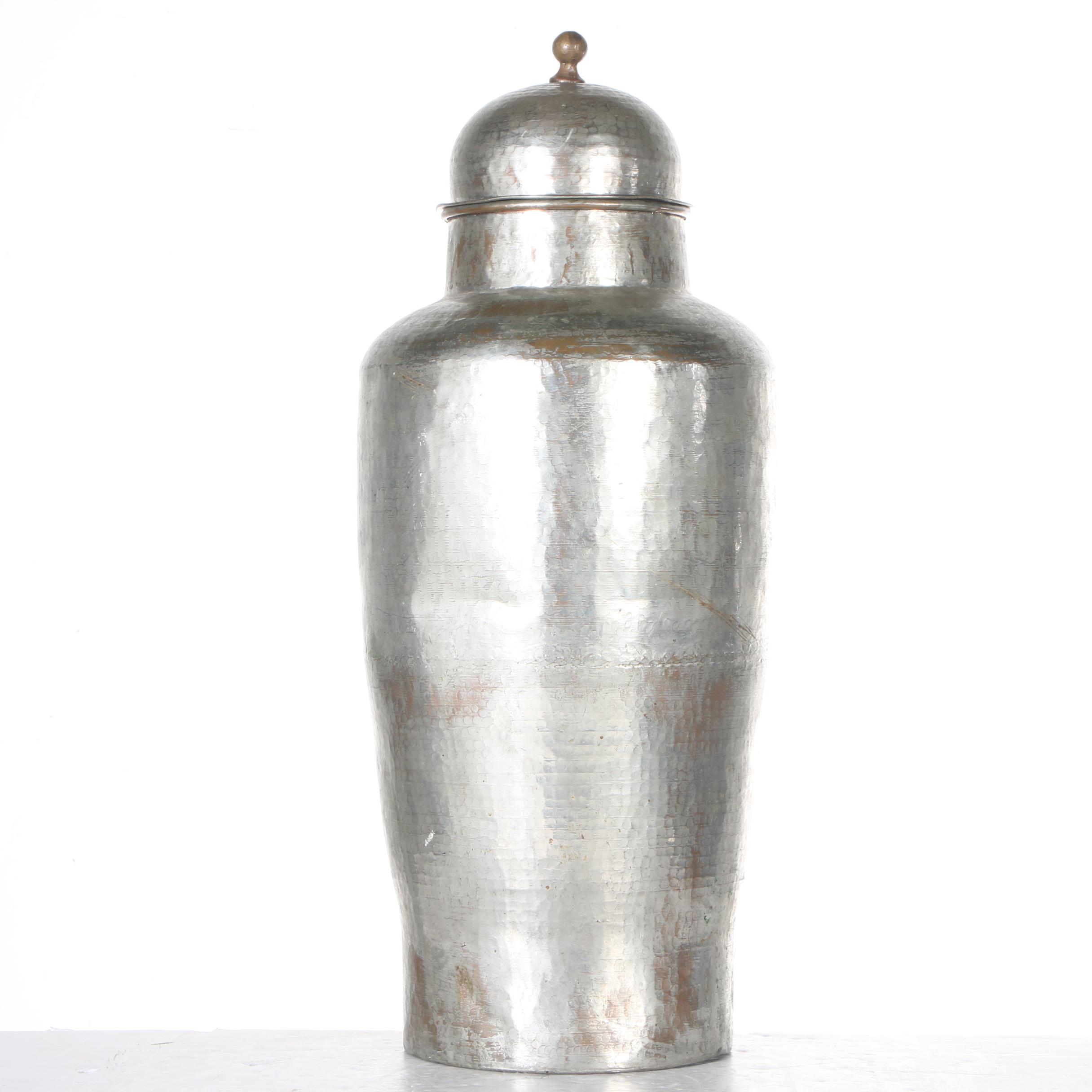 Hammered Metal Lidded Urn