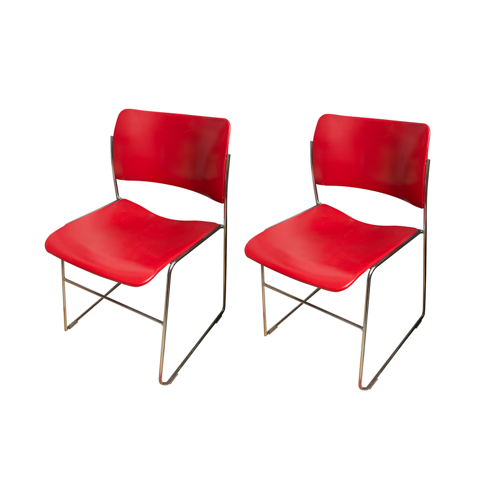 Pair of Modern Red Stacking Chairs