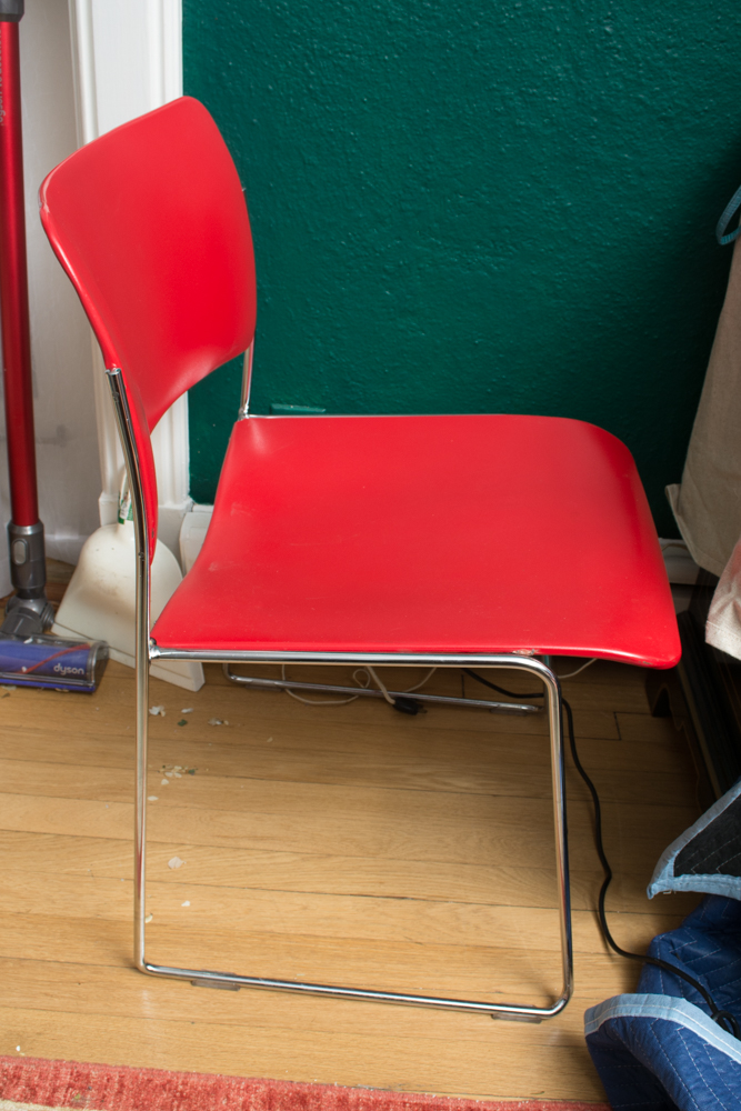 Pair of Modern Red Stacking Chairs