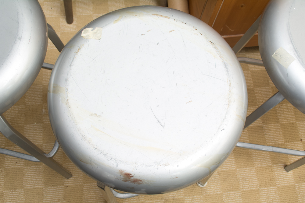 Three Industrial Style Metal Stools