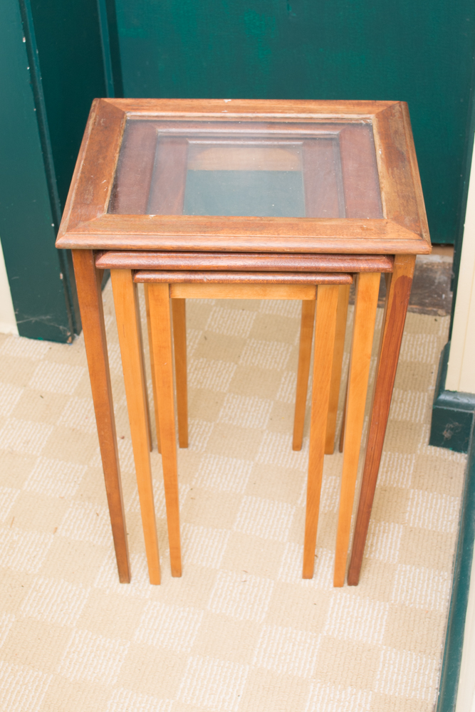 Glass Top Wooden Nesting Tables