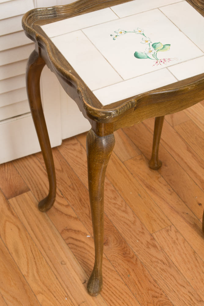 Two Vintage Nested Tables With Tile Tops
