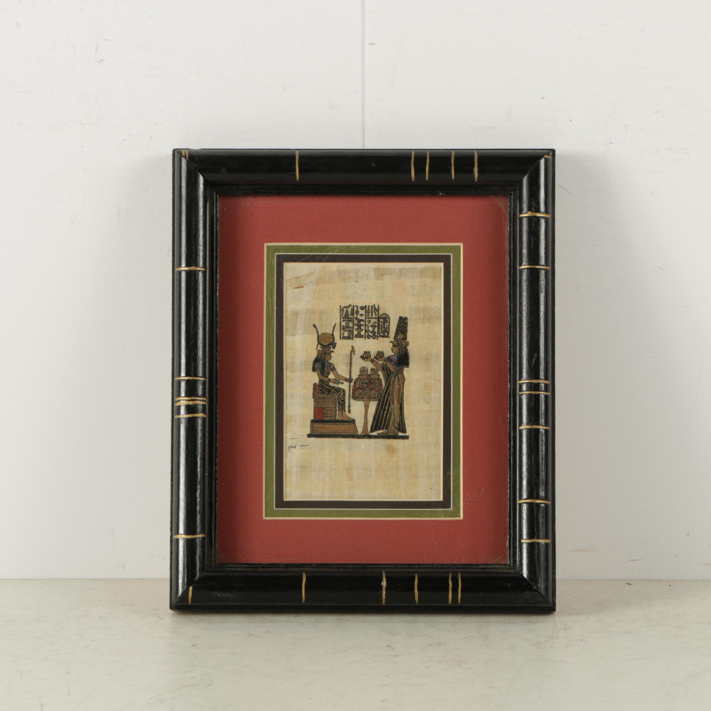 Egyptian-Style Ink Painting on Papyrus