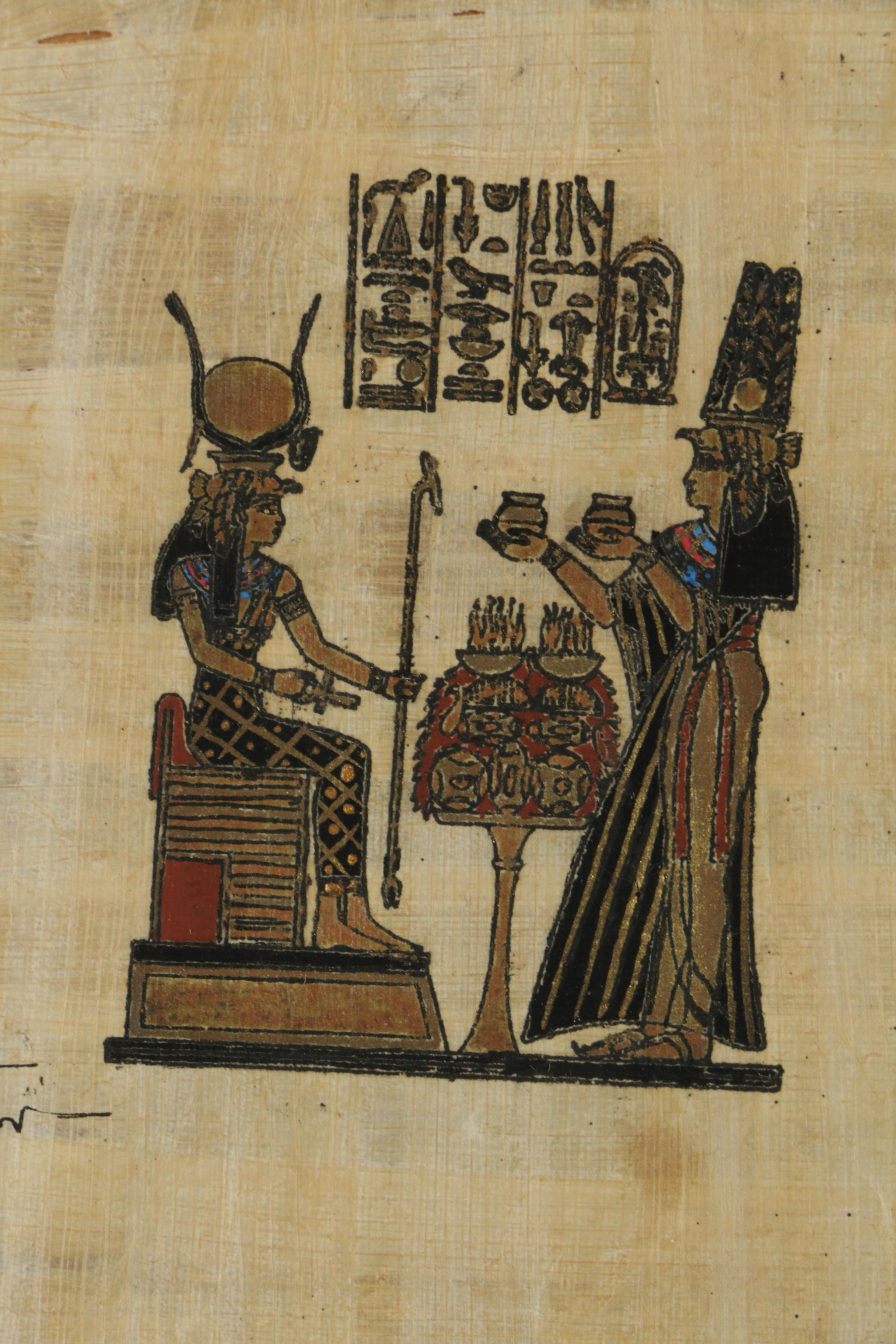Egyptian-Style Ink Painting on Papyrus