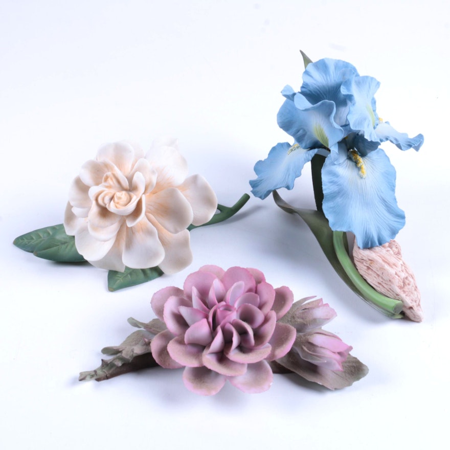 Set of Porcelain Flower Sculptures