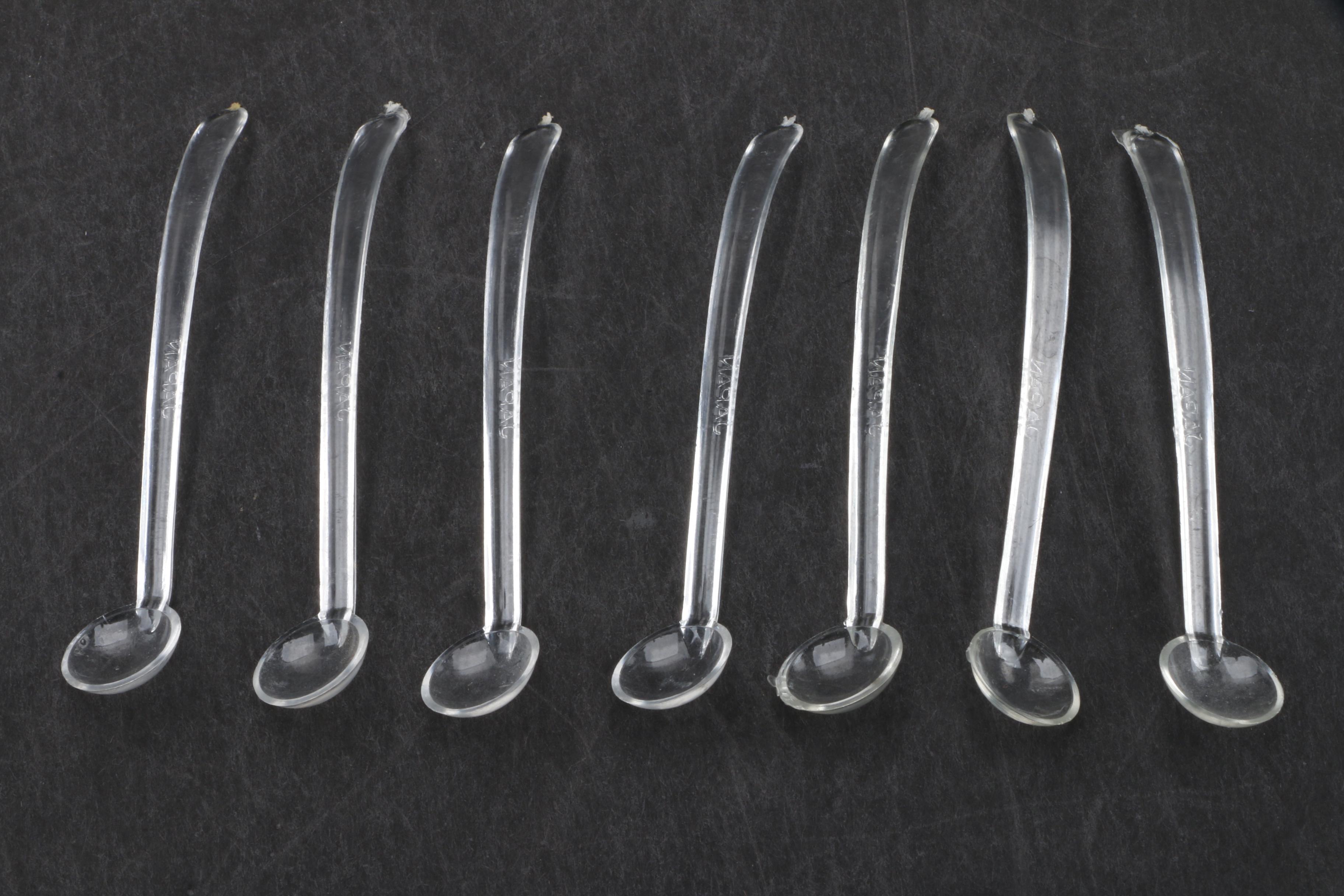 Eight Vintage Cut Glass Salt Cellars with Spoons