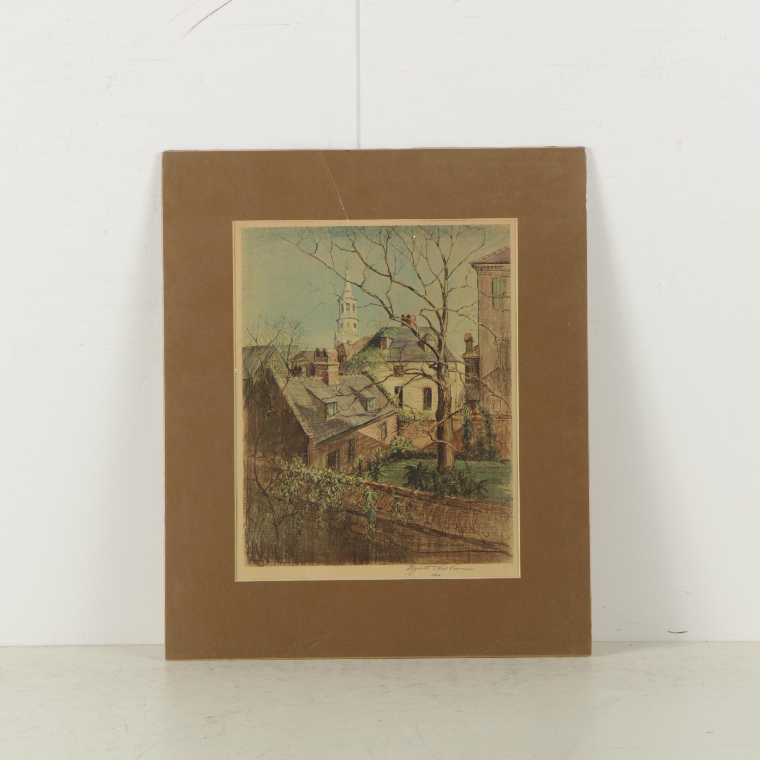 Elizabeth O'Neill Verner Reproduction Print on Paper of Charleston Cityscape