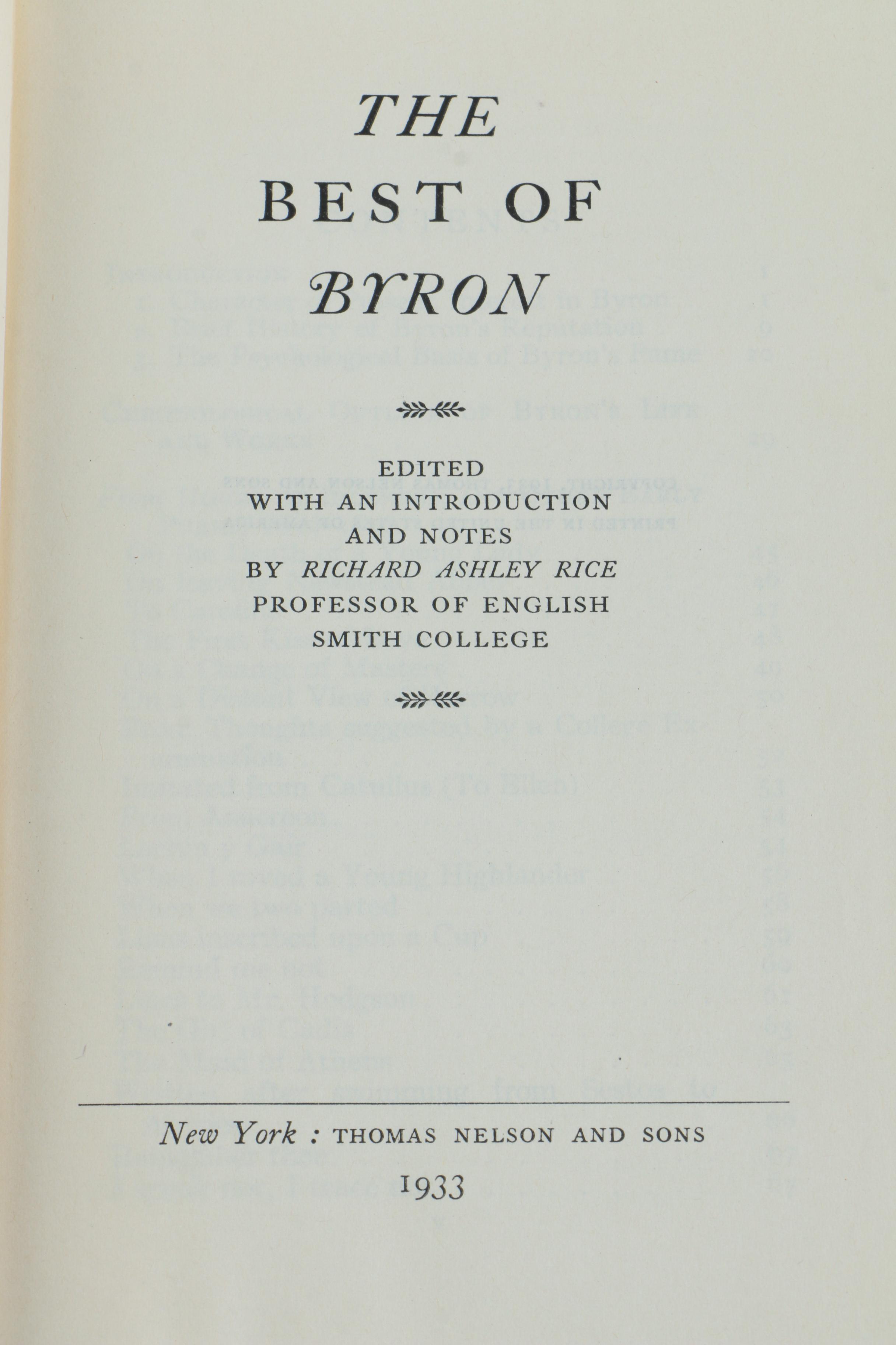 Vintage Books Including 1933 Editor Signed "The Best of Byron"