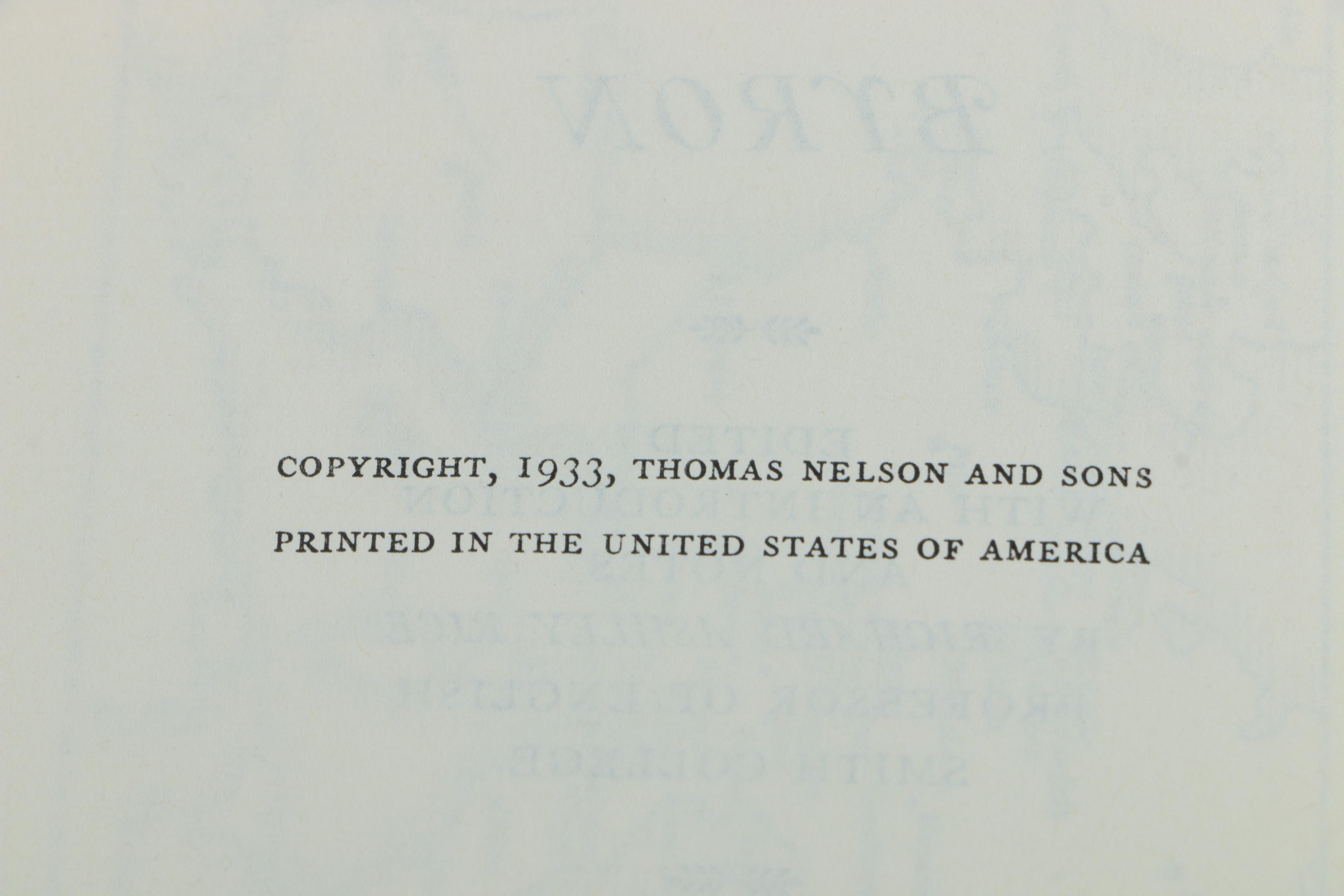 Vintage Books Including 1933 Editor Signed "The Best of Byron"